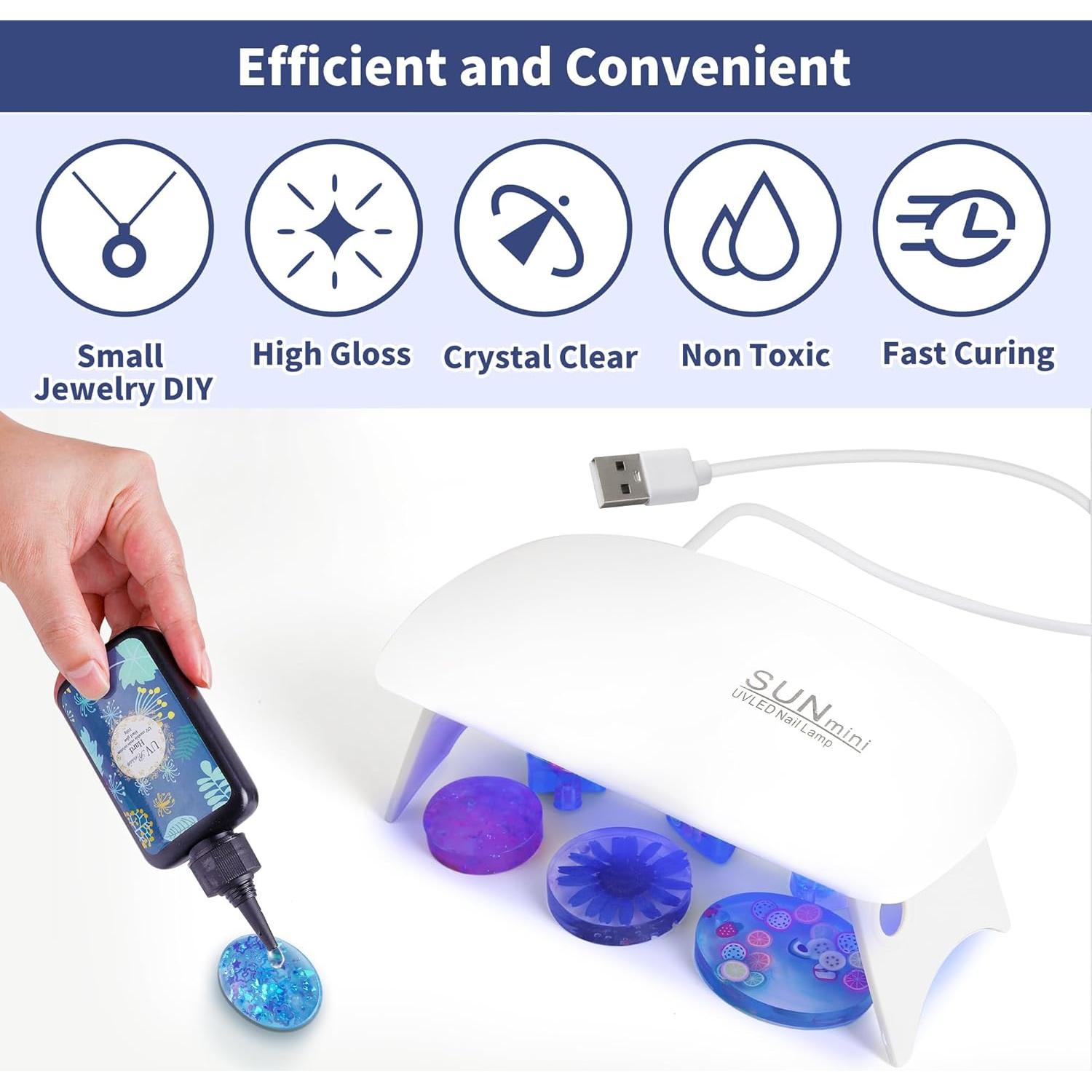 Kit de Resina UV Tamkudoy con Luz y Moldes para Joyería