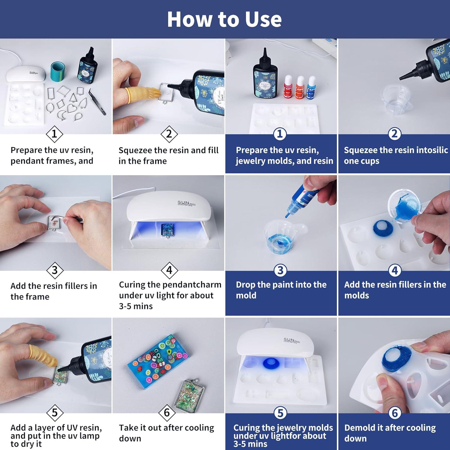 Kit de Resina UV Tamkudoy con Luz y Moldes para Joyería