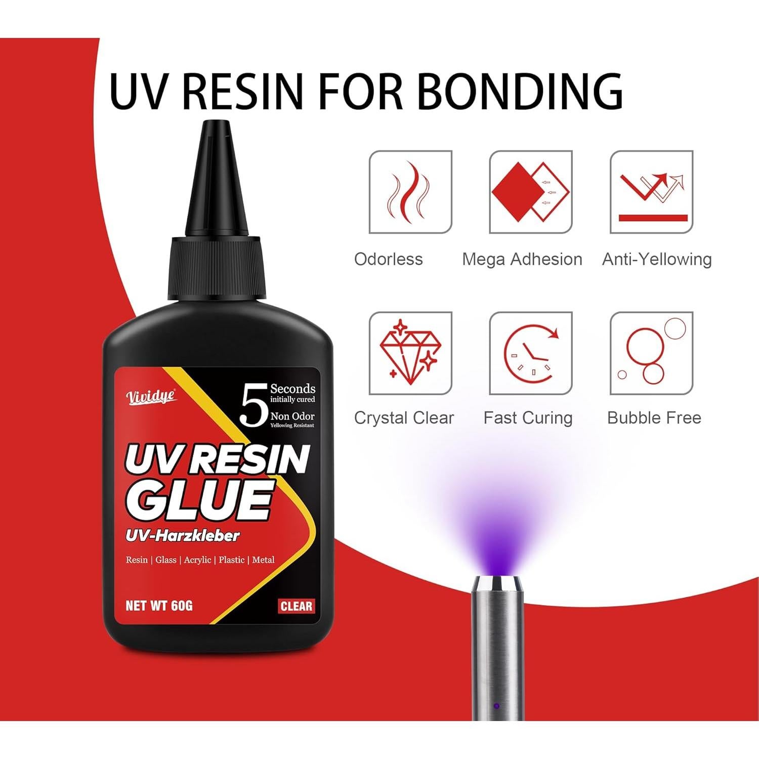 Kit de Resina UV Vividye 60g con Linterna Recargable 5s