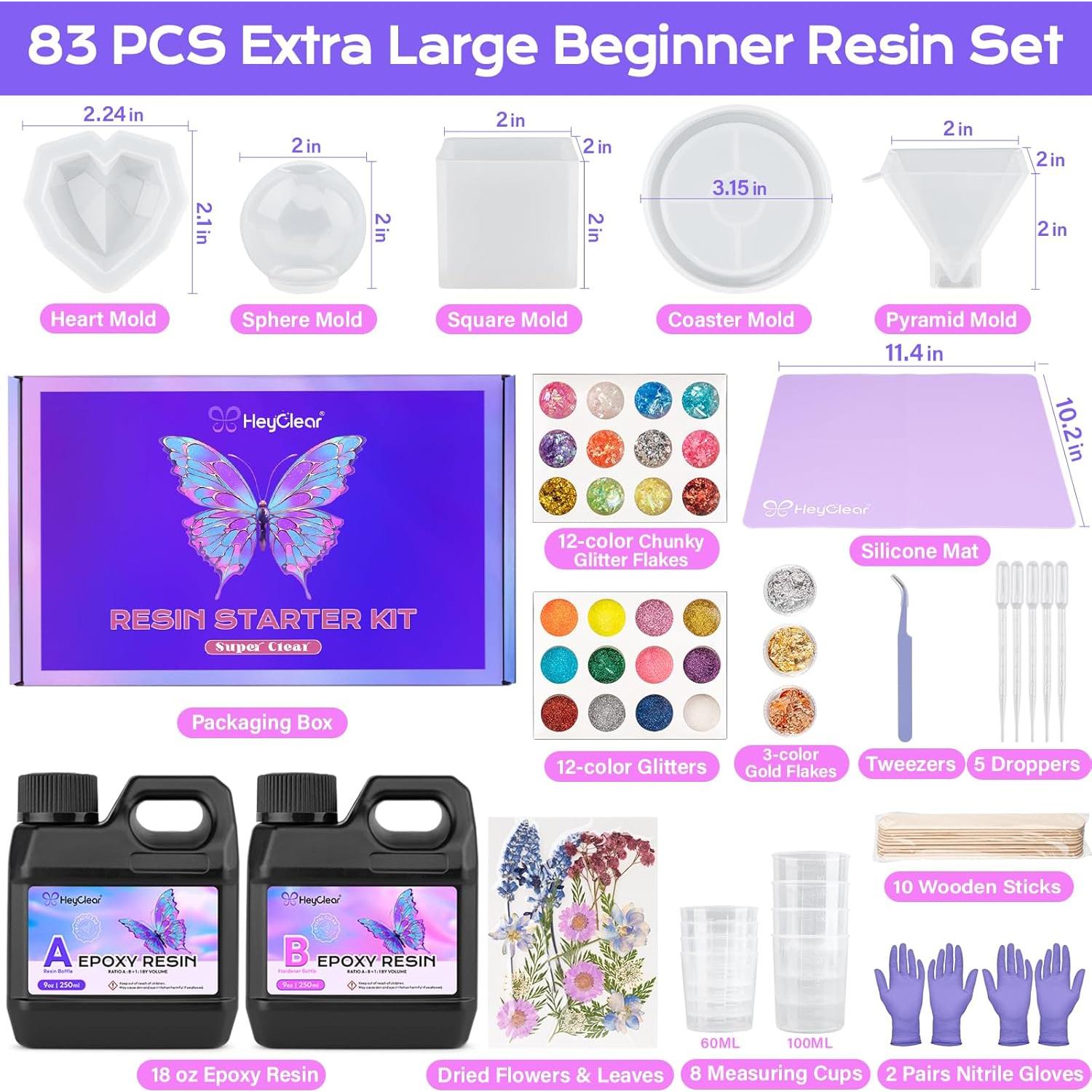 Kit de Resina Epóxica HeyClear 18 oz con Moldes y Accesorios