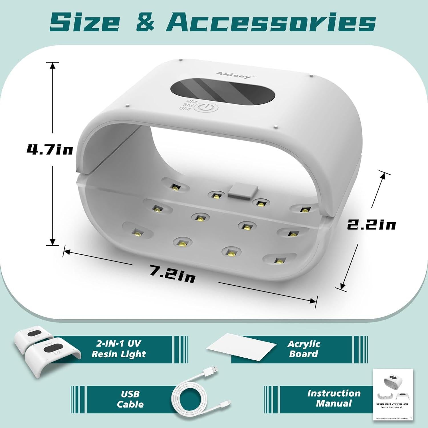 Luz UV de Curado Rápido Akisey 36W Doble Lado 20x20cm