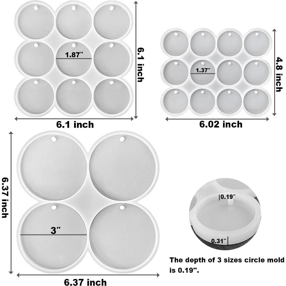 Set de 3 Moldes de Silicona Redondos ResinWorld - Blanco