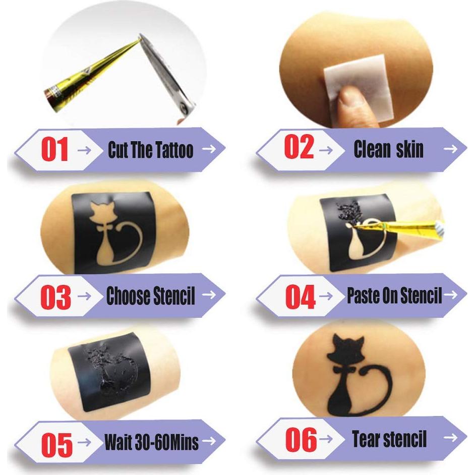 Kit de Tatuajes Temporales Wumawu 6 Piezas con Plantillas