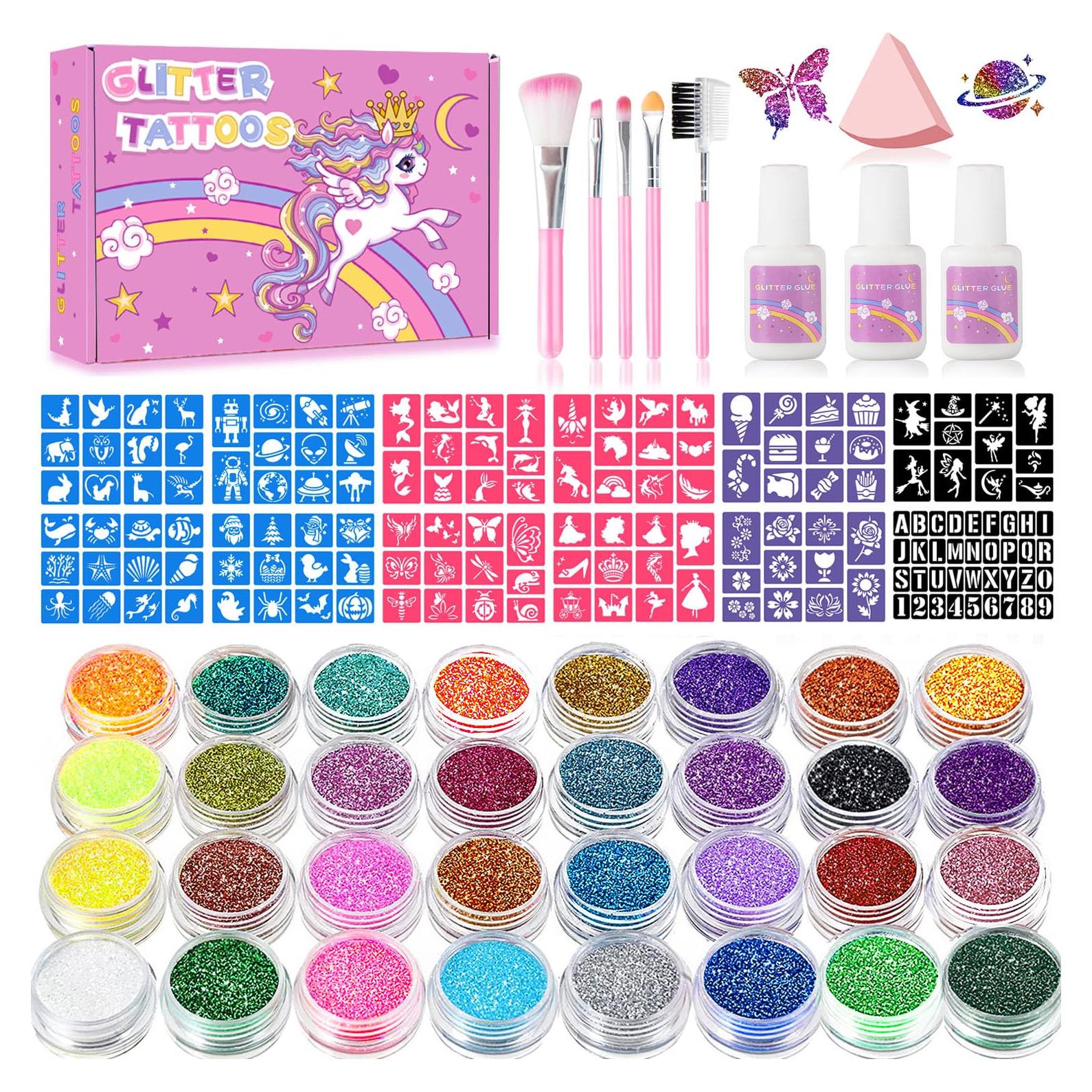 Kit de Tatuajes Temporales Brillantes XiQiDianr 32 Colores