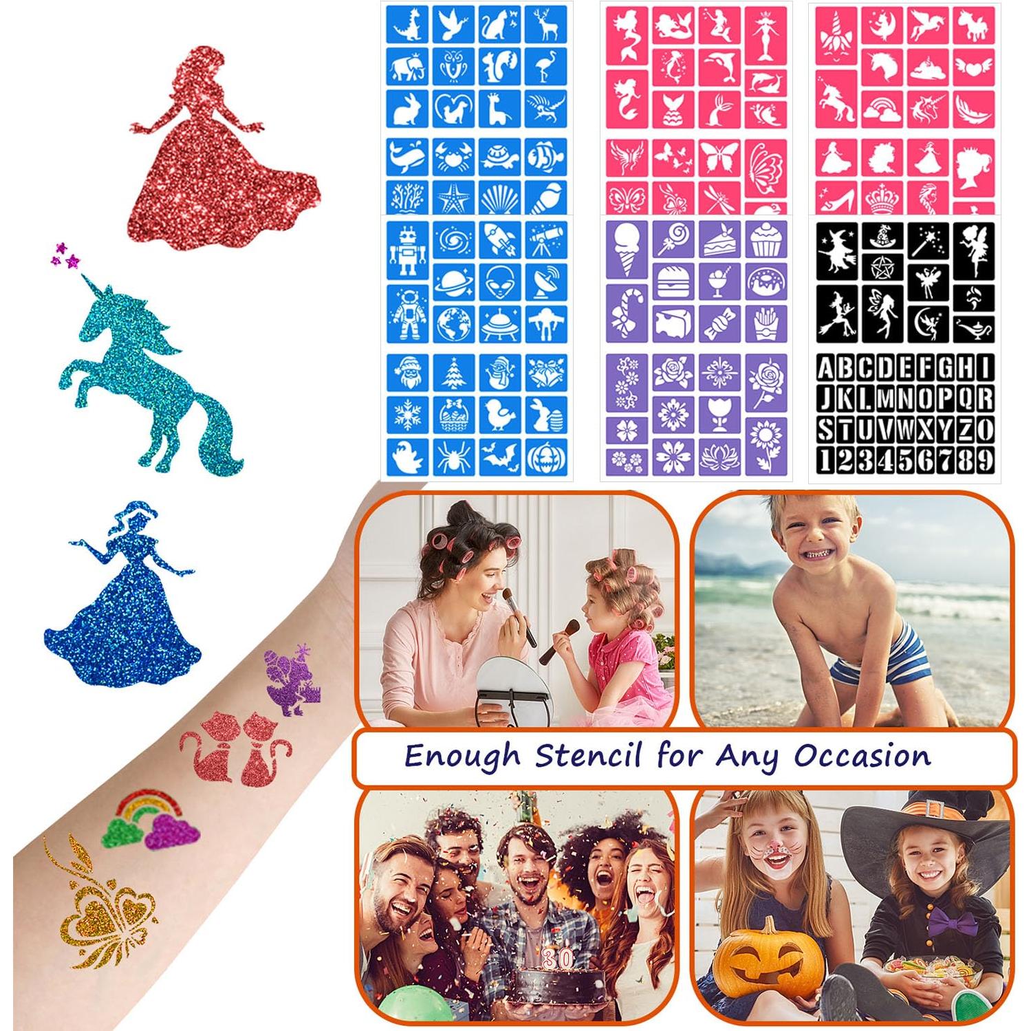 Kit de Tatuajes Temporales Brillantes XiQiDianr 32 Colores