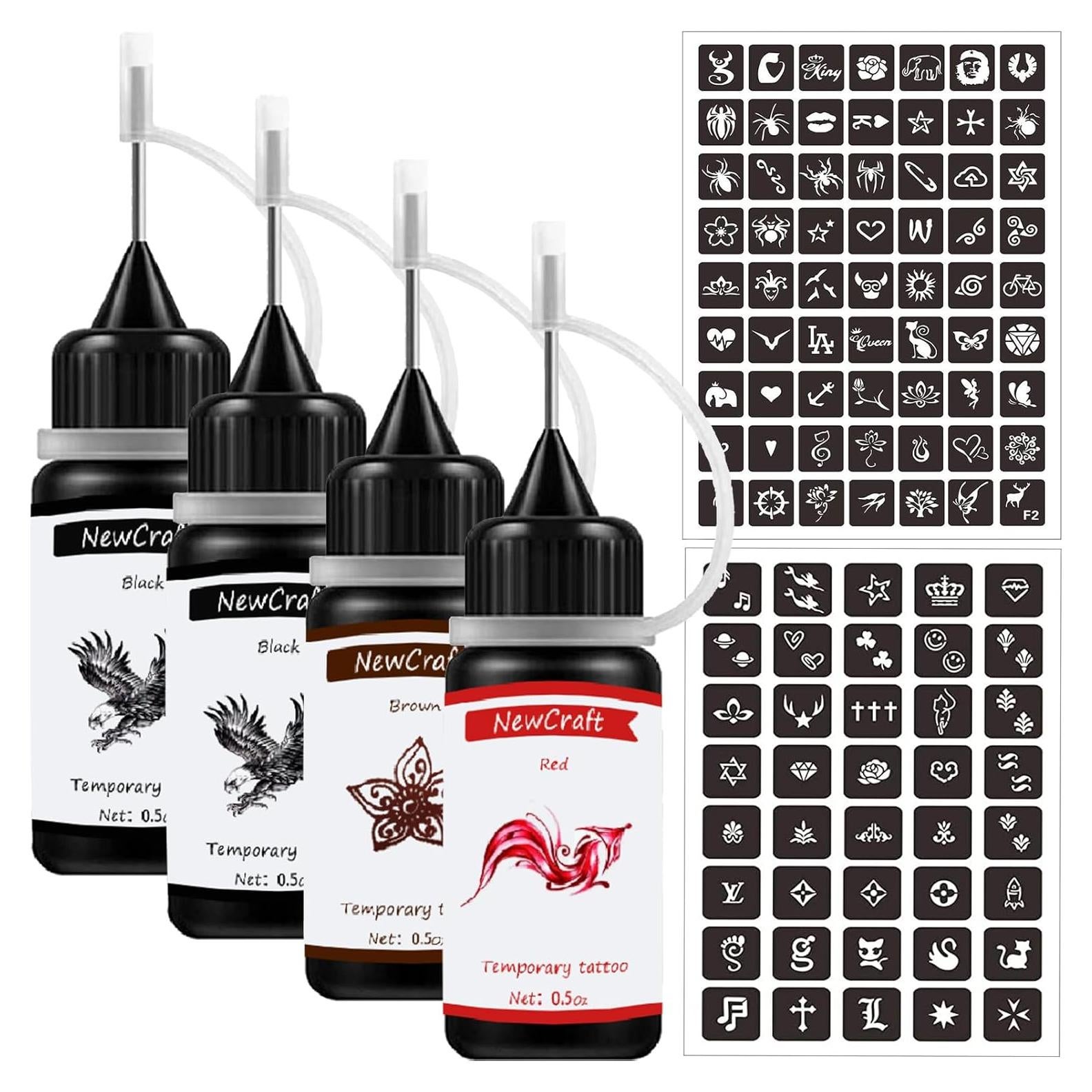 Kit de Tatuajes Temporales MOTENG - 4 Colores, 103 Plantillas