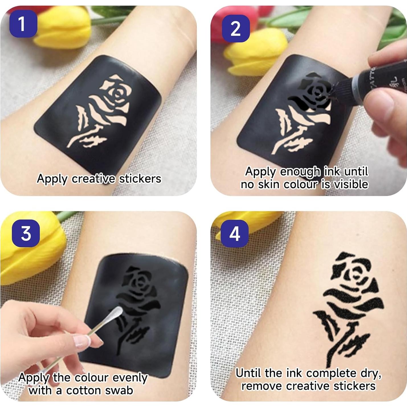 Kit de Tatuajes Temporales Funtigee - 8 Tintas y 4 Plantillas