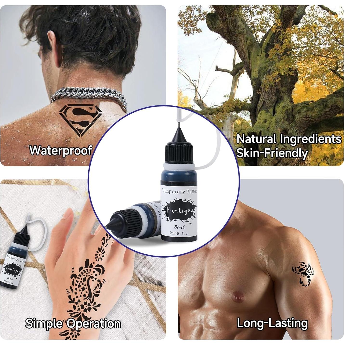 Kit de Tatuajes Temporales Funtigee - 8 Tintas y 4 Plantillas