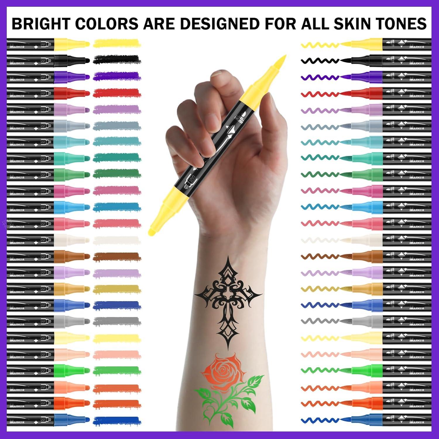 Marcadores de Tatuajes Temporales Ponhey - 24 Colores + 67 Plantillas