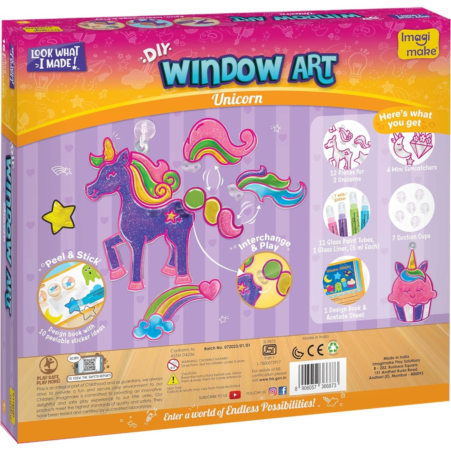 Imagimake Window Art Unicorn | Stained Glass Kit | Unicorn Girls Toys Age 6-8 | 6 Year Old Girl Birthday Gift | Art and Crafts for Girls 8-12 | DIY Suncatcher Kit for 5,6,7,8,9,10,11,12 Year Old Kids