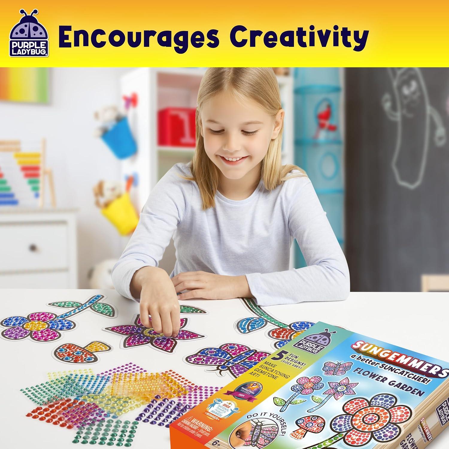 Kit de Manualidades Suncatcher LADYBUG MORADO - Arte de Diamante 5D para Niños 6-12 Años