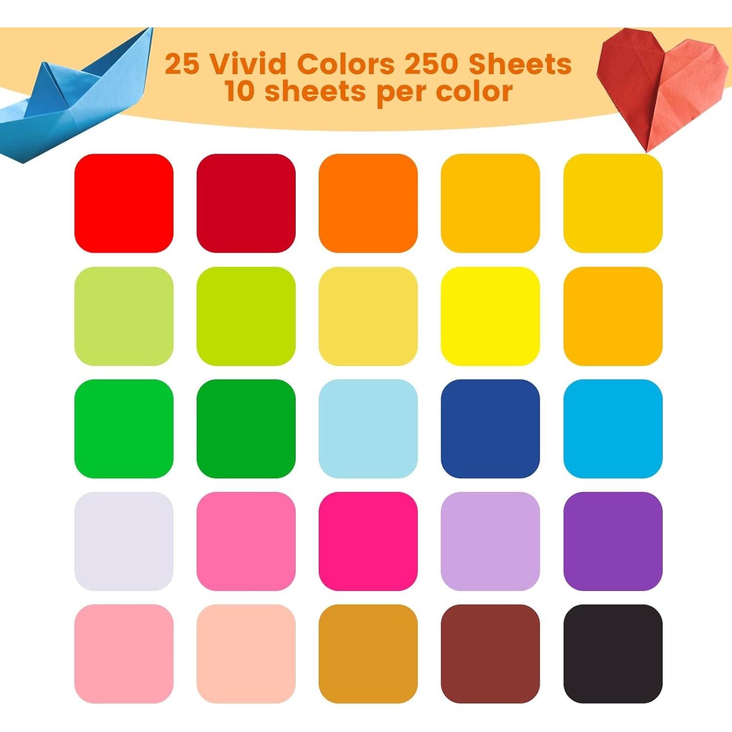 Papel Origami Doble Cara Koogel 250 Hojas 15.24 cm 25 Colores