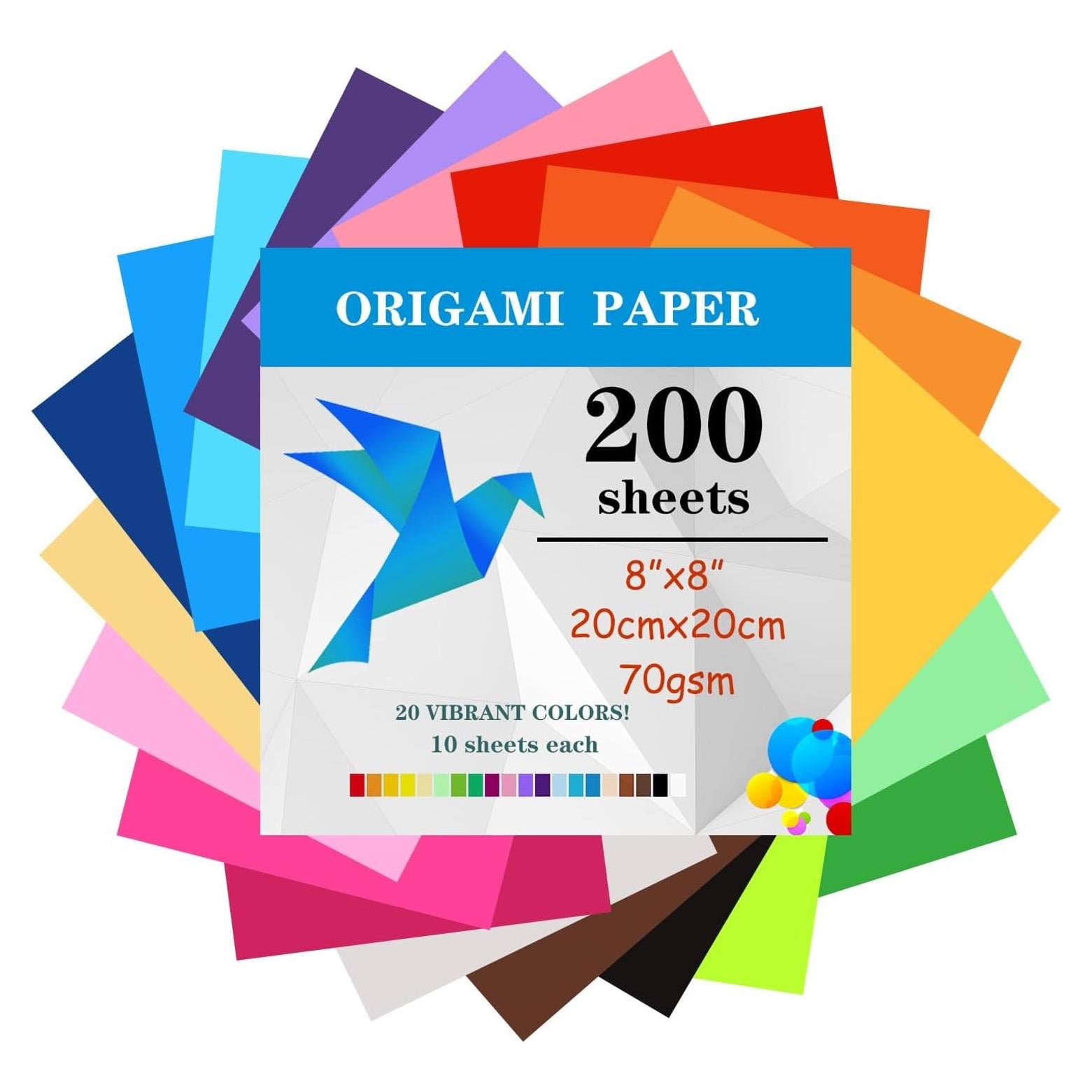 200 Hojas de Papel Origami Doble Cara 20x20 cm KWZVUN