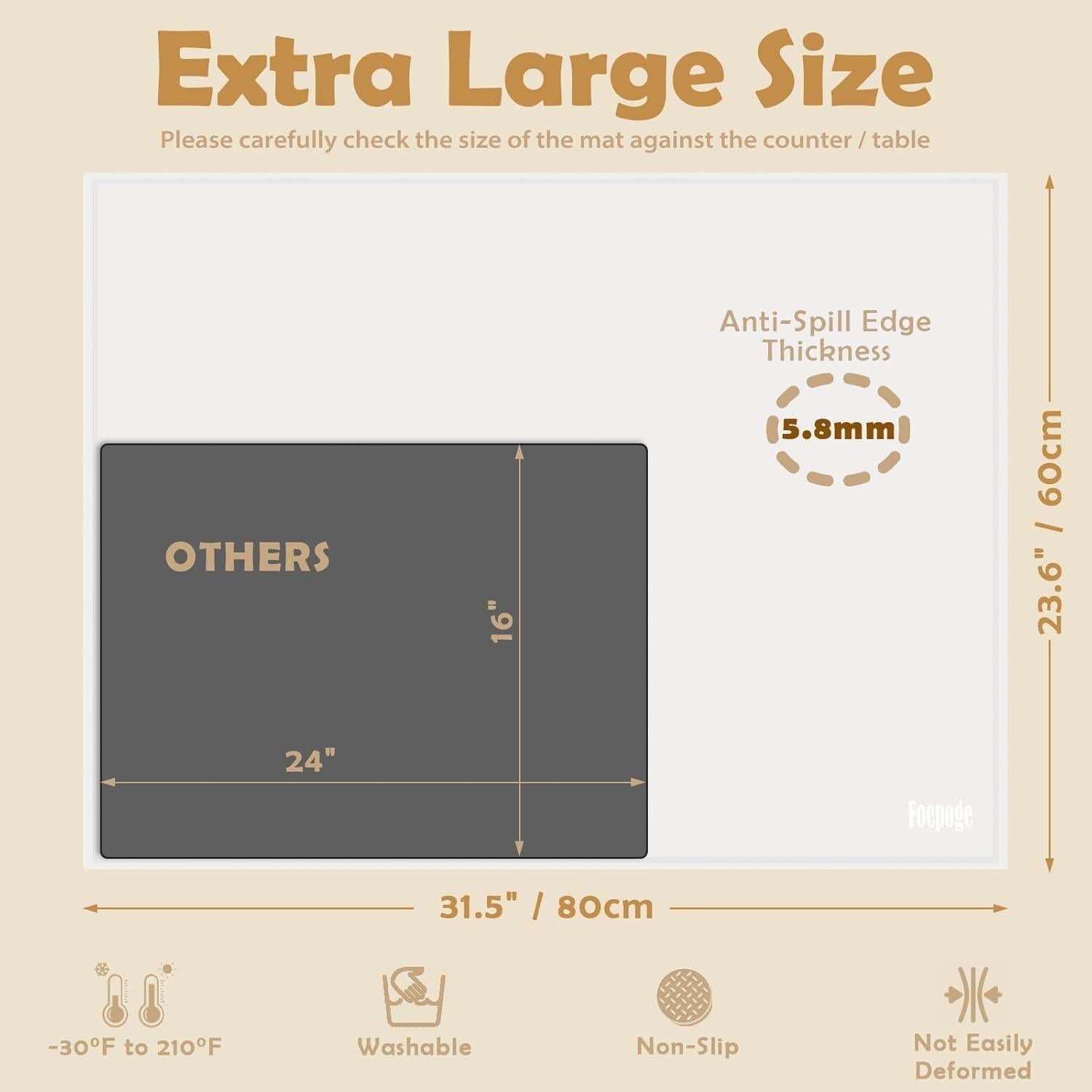 Alfombrilla de Silicona Extra Gruesa Foepoge 80x60cm Blanca