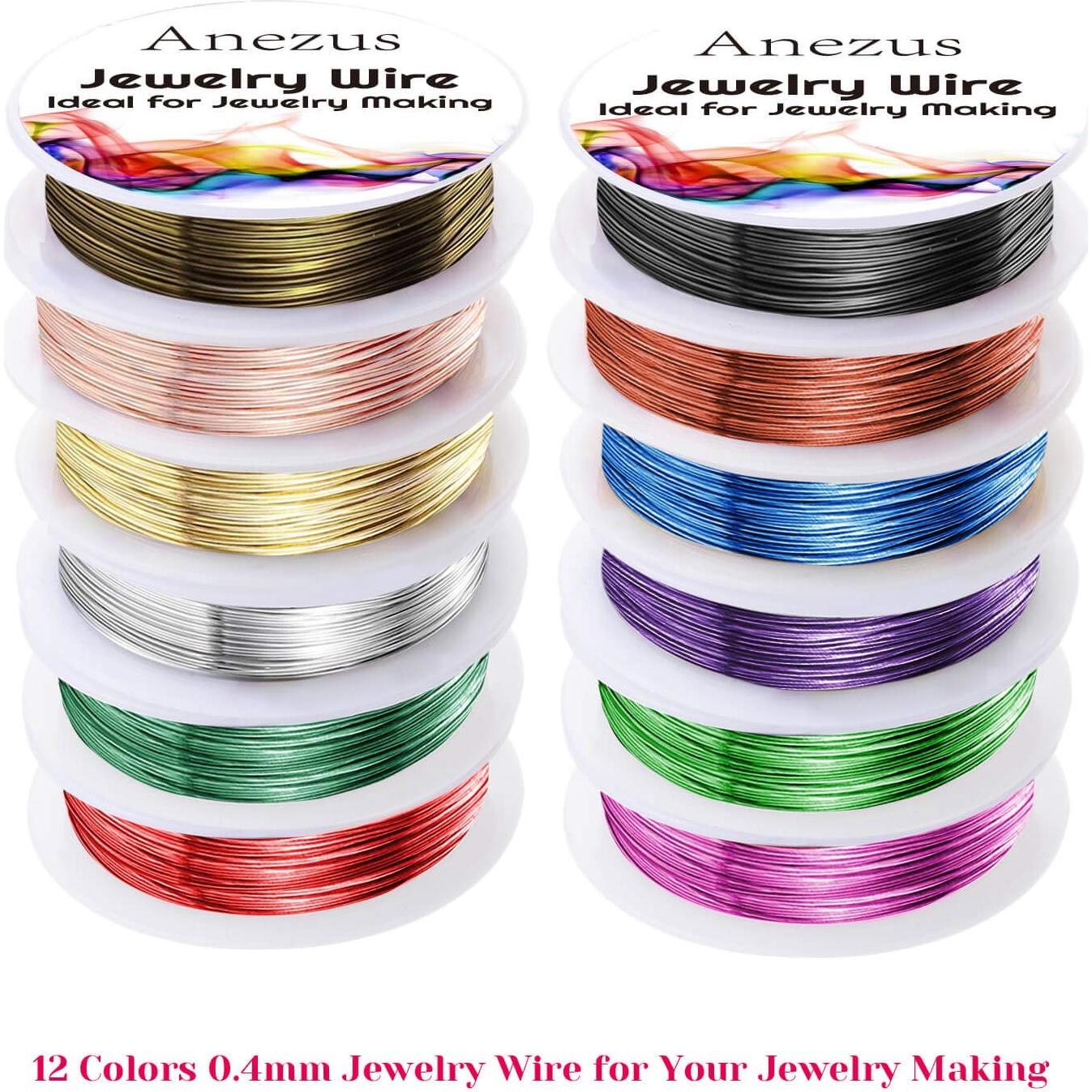 Alambre de Joyería Anezus 12 Rollos 0.4mm Colores Variados