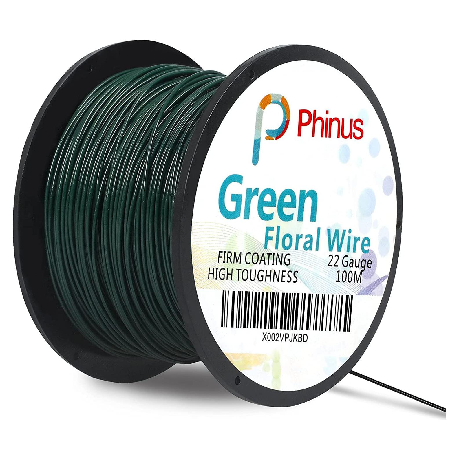 Alambre Floral Verde 22 Calibre 100.58m Phinus para Manualidades