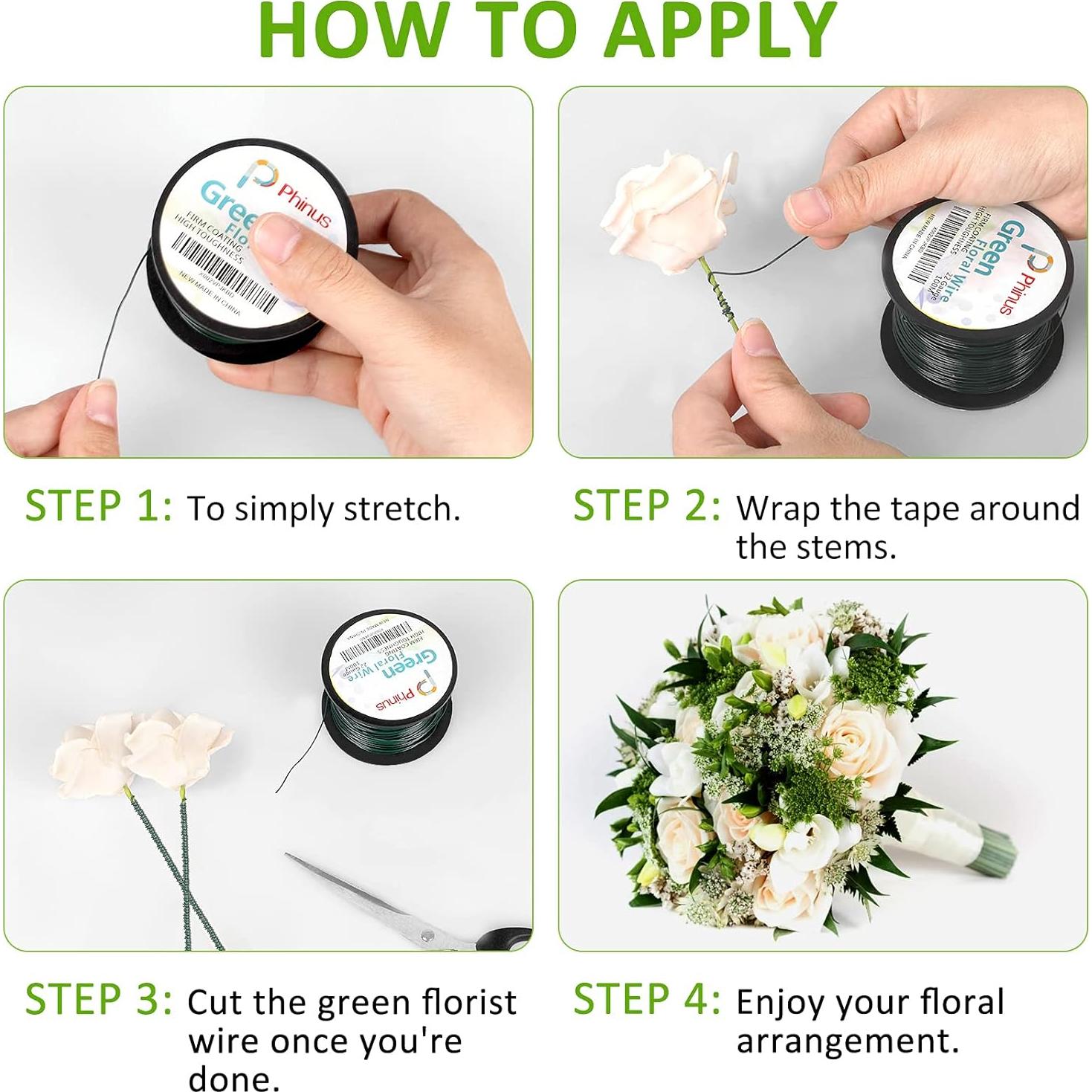 Alambre Floral Verde 22 Calibre 100.58m Phinus para Manualidades