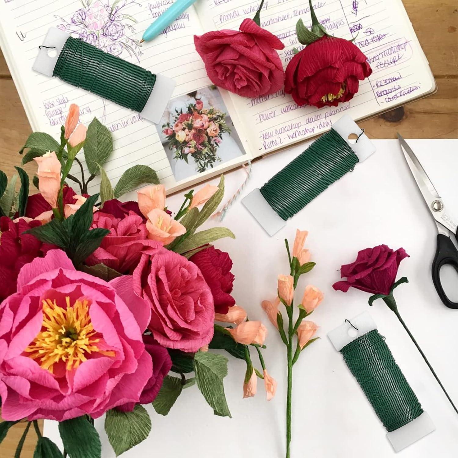 Paquete de 4 rollos de alambre floral verde 22 calibre 30 yardas