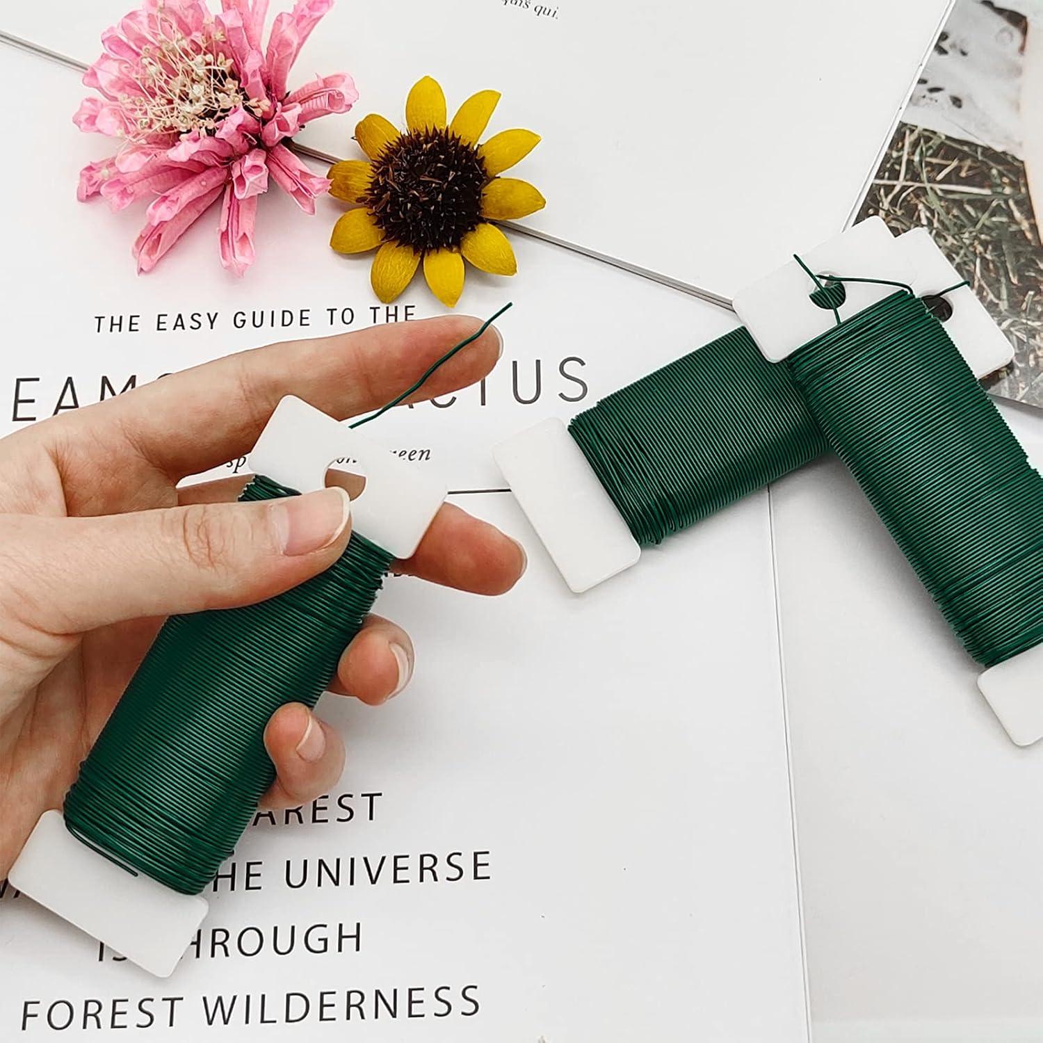 Paquete de 4 rollos de alambre floral verde 22 calibre 30 yardas