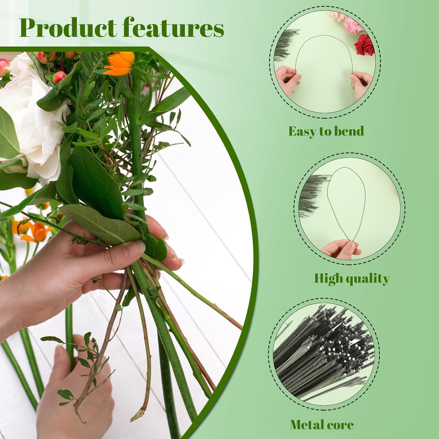 130 Piezas Alambre Floral Verde 1.27 mm 36 cm Prudiut