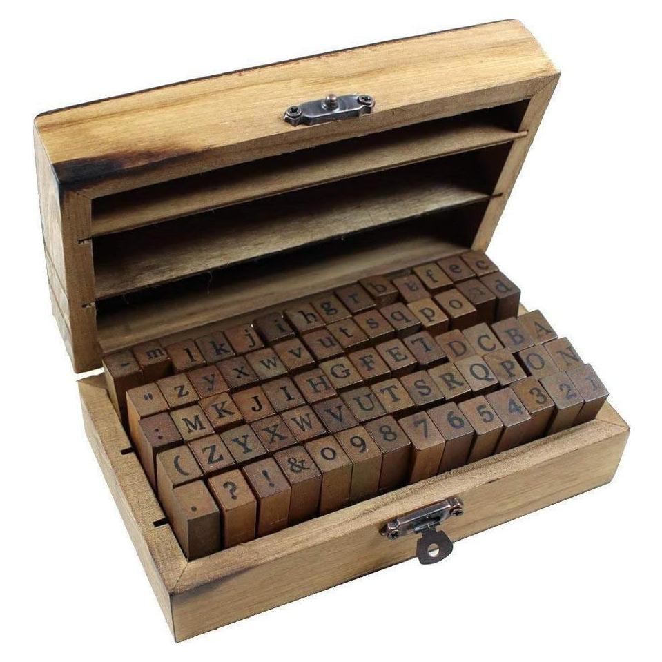 Estone 70pcs Sello de Goma Alfabeto en Caja de Madera