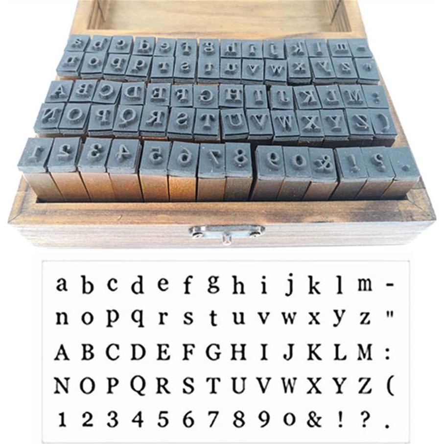 Juego de Sellos de Alfabeto Madera Vintage Alimitopia 70 Piezas