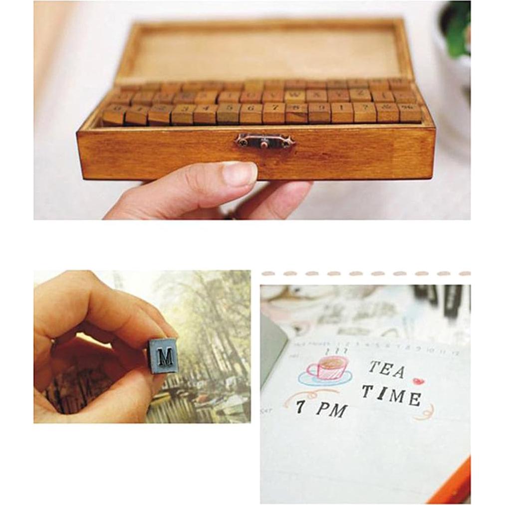 Juego de Sellos de Alfabeto Madera Vintage Alimitopia 70 Piezas