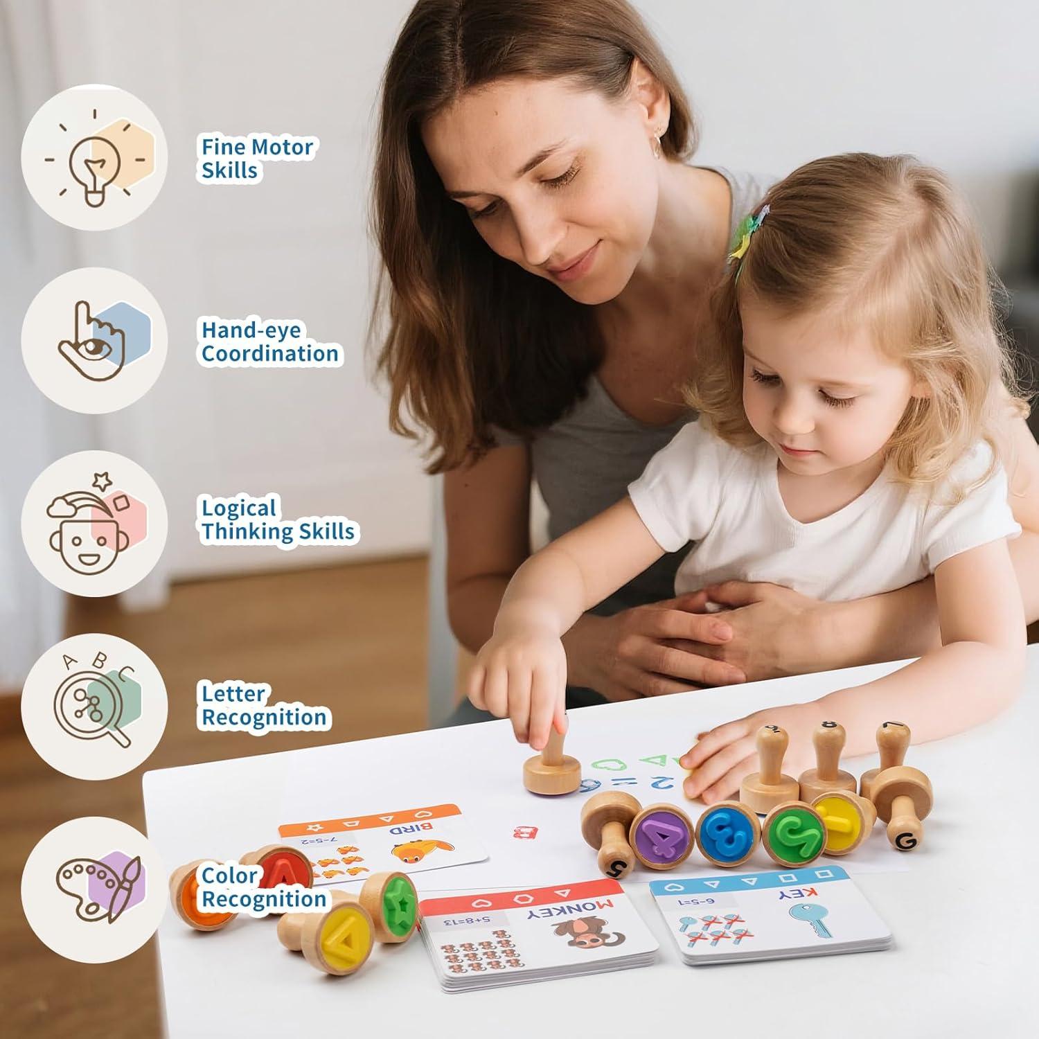 Set de Sellos de Letras y Números KDSFT para Niños 3-8 Años