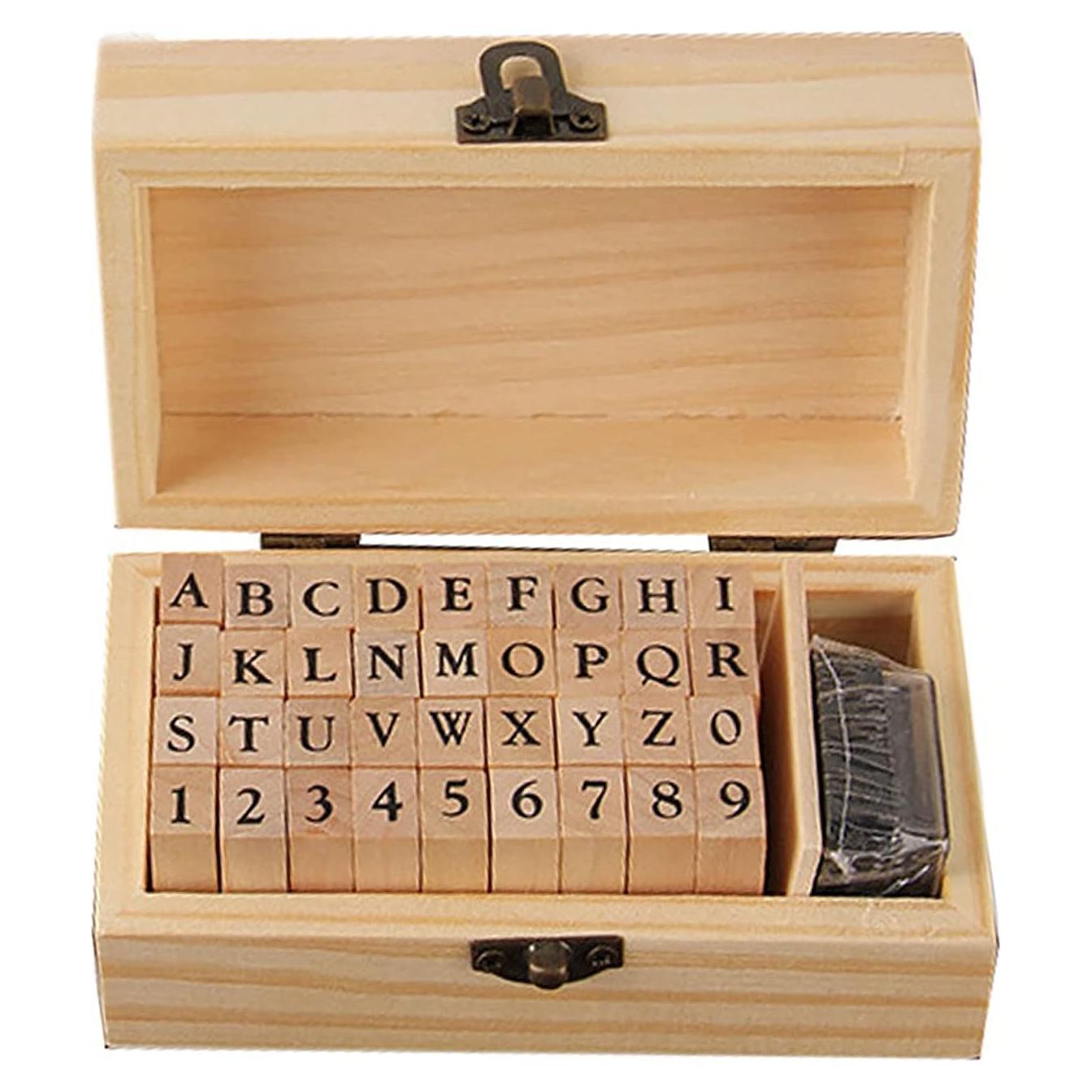 Set de 36 Sellos de Madera Yansanido Alfabeto y Números