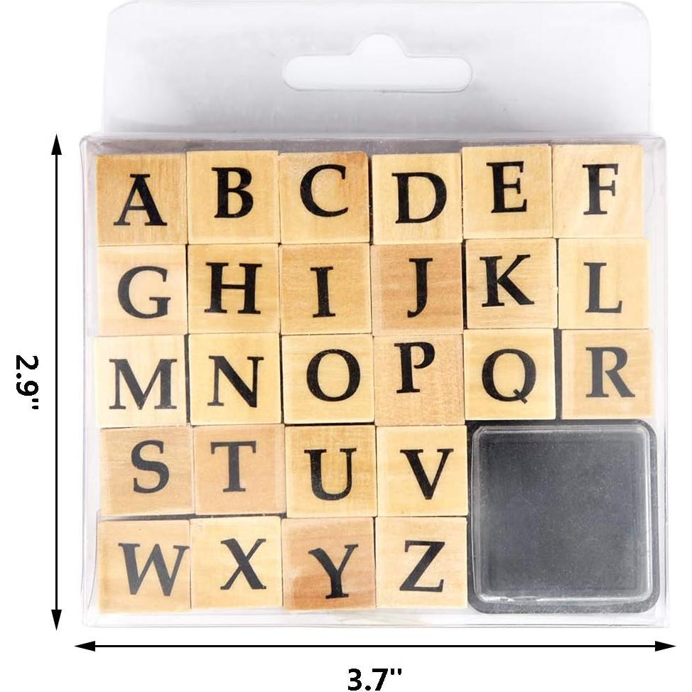 Set de Sellos de Goma de Madera Miayon 52 Piezas Alfabeto DIY