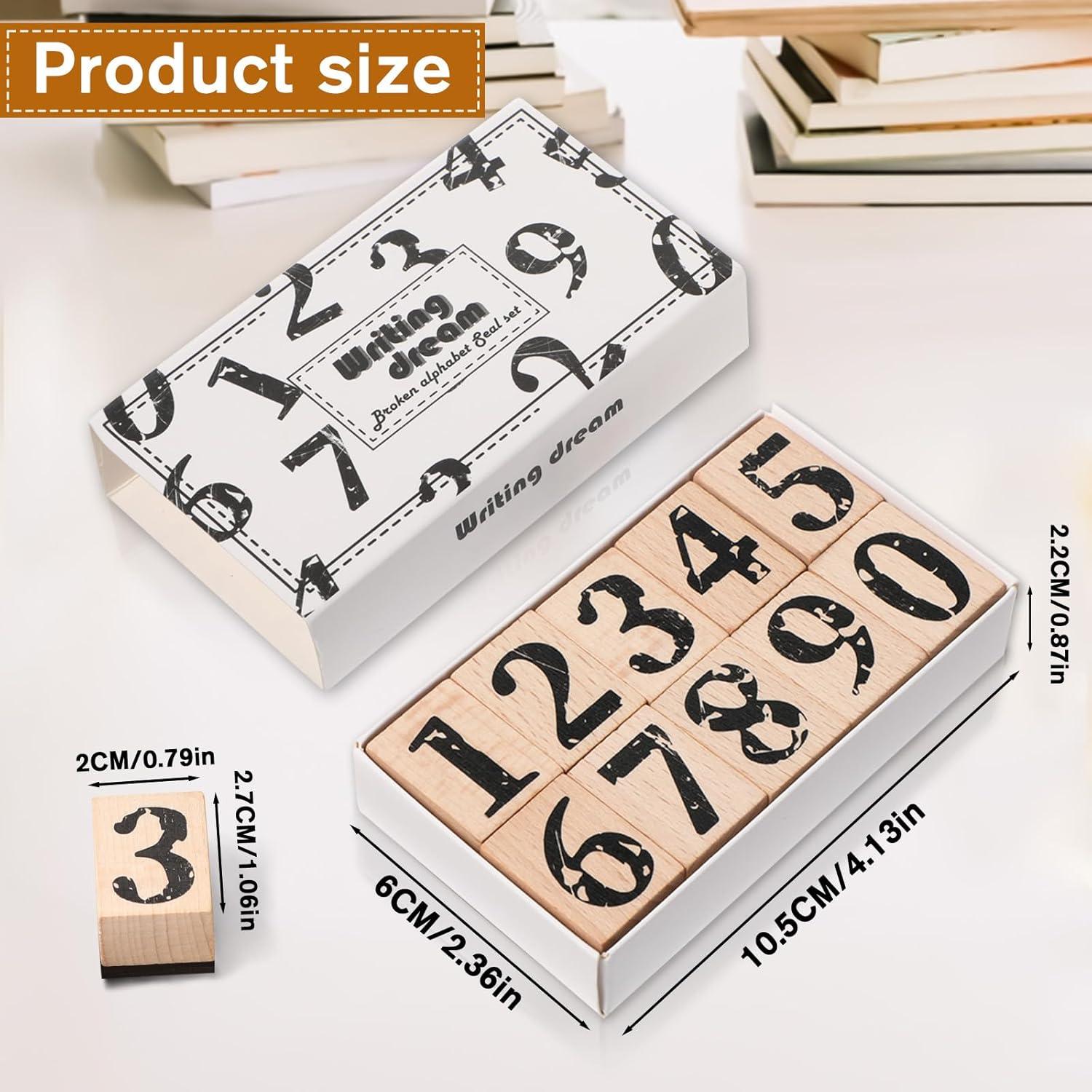 Juego de Sellos de Números 0-9 de Madera y Goma - 10 Piezas