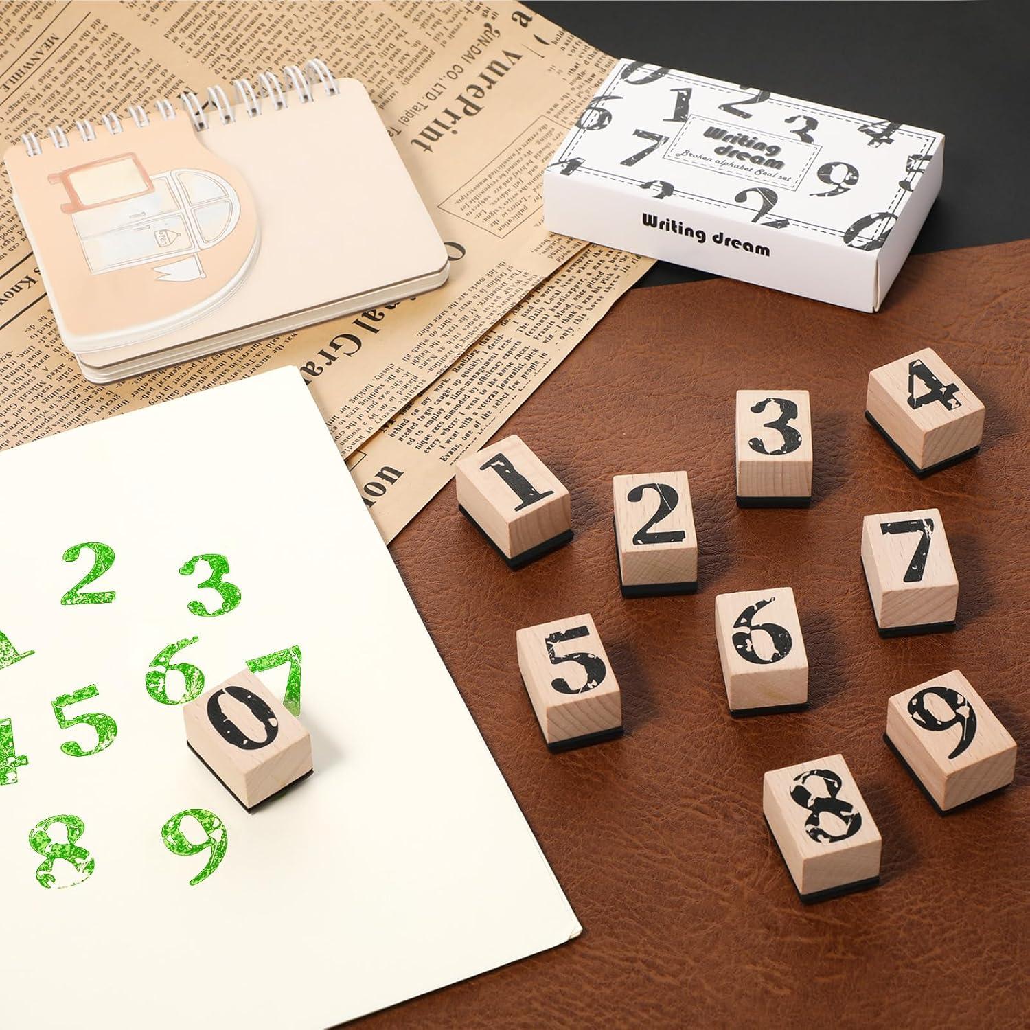 Juego de Sellos de Números 0-9 de Madera y Goma - 10 Piezas