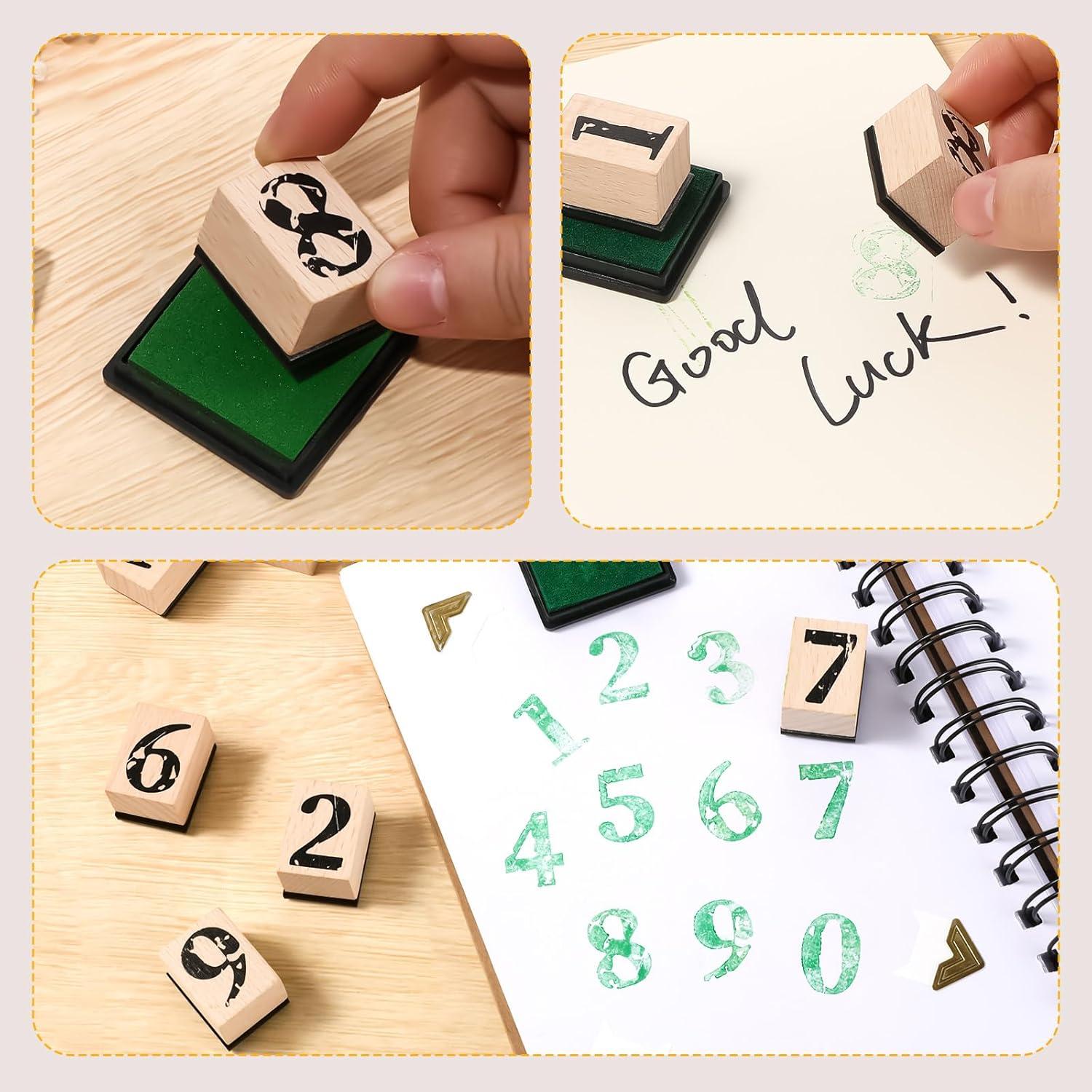 Juego de Sellos de Números 0-9 de Madera y Goma - 10 Piezas