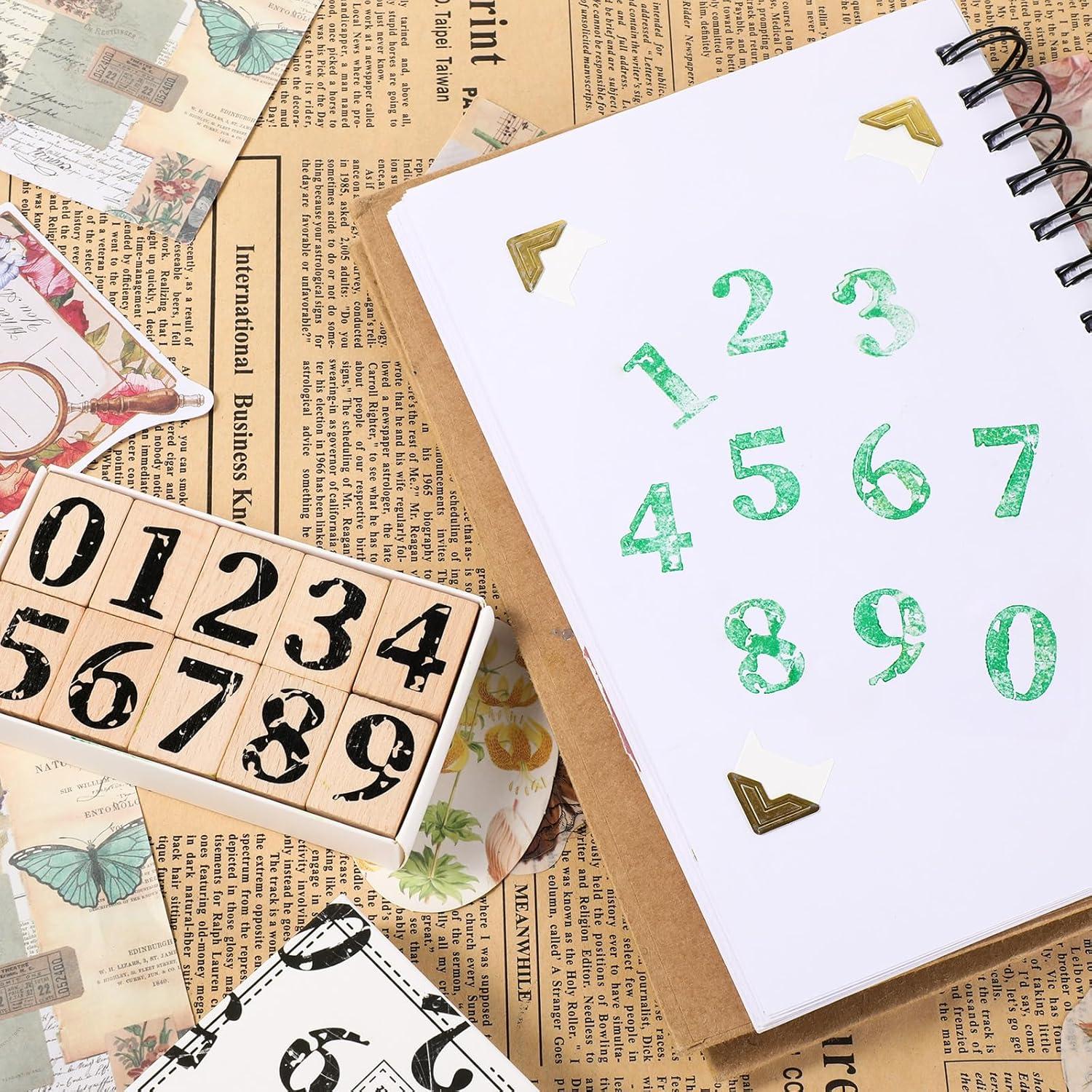 Juego de Sellos de Números 0-9 de Madera y Goma - 10 Piezas