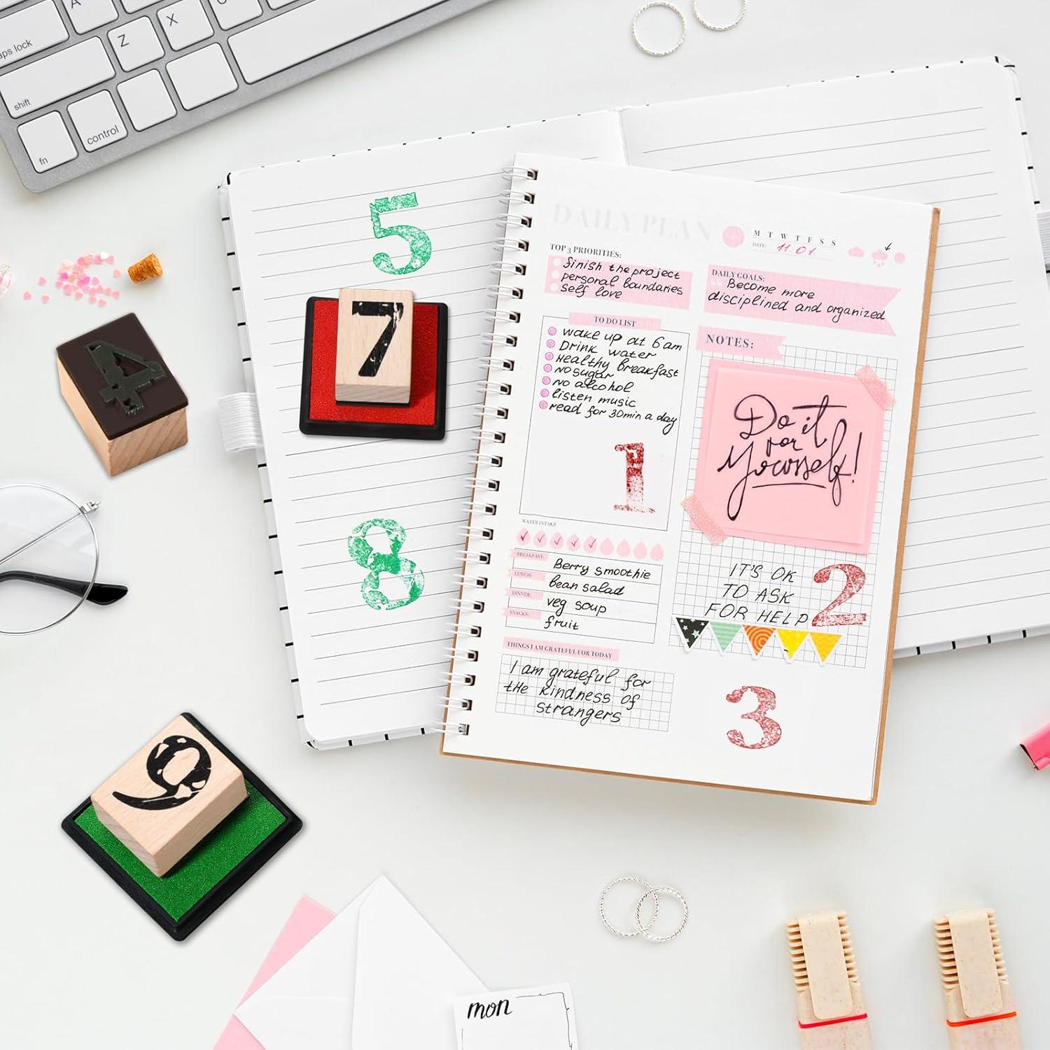 Juego de Sellos de Números 0-9 de Madera y Goma - 10 Piezas