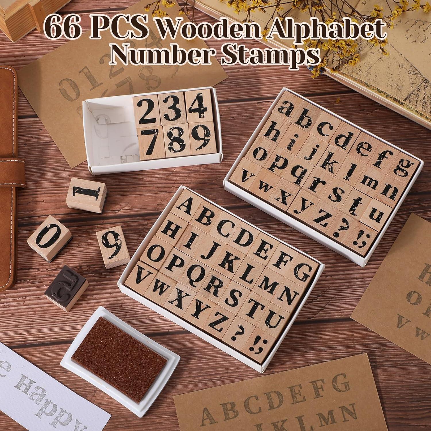 Set de Sellos de Alfabeto y Números de Madera Marspark 66 Pcs