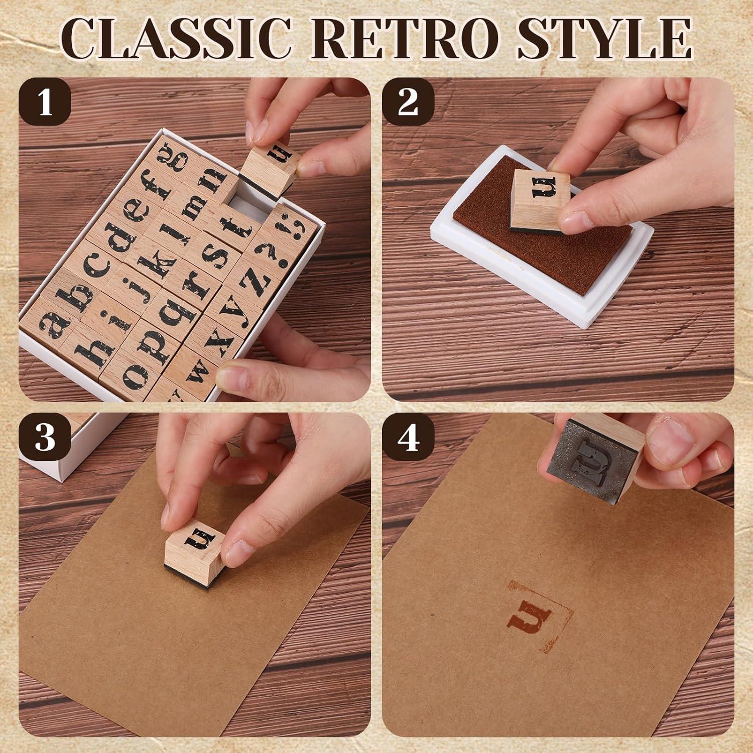 Set de Sellos de Alfabeto y Números de Madera Marspark 66 Pcs