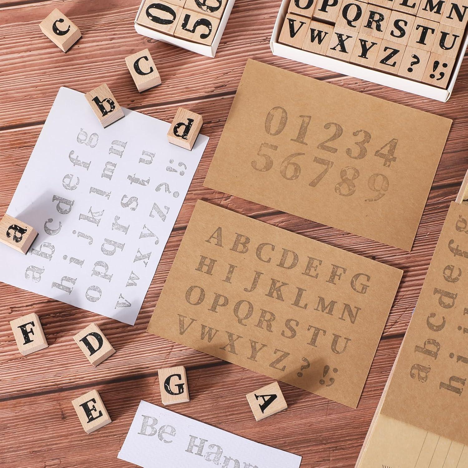 Set de Sellos de Alfabeto y Números de Madera Marspark 66 Pcs