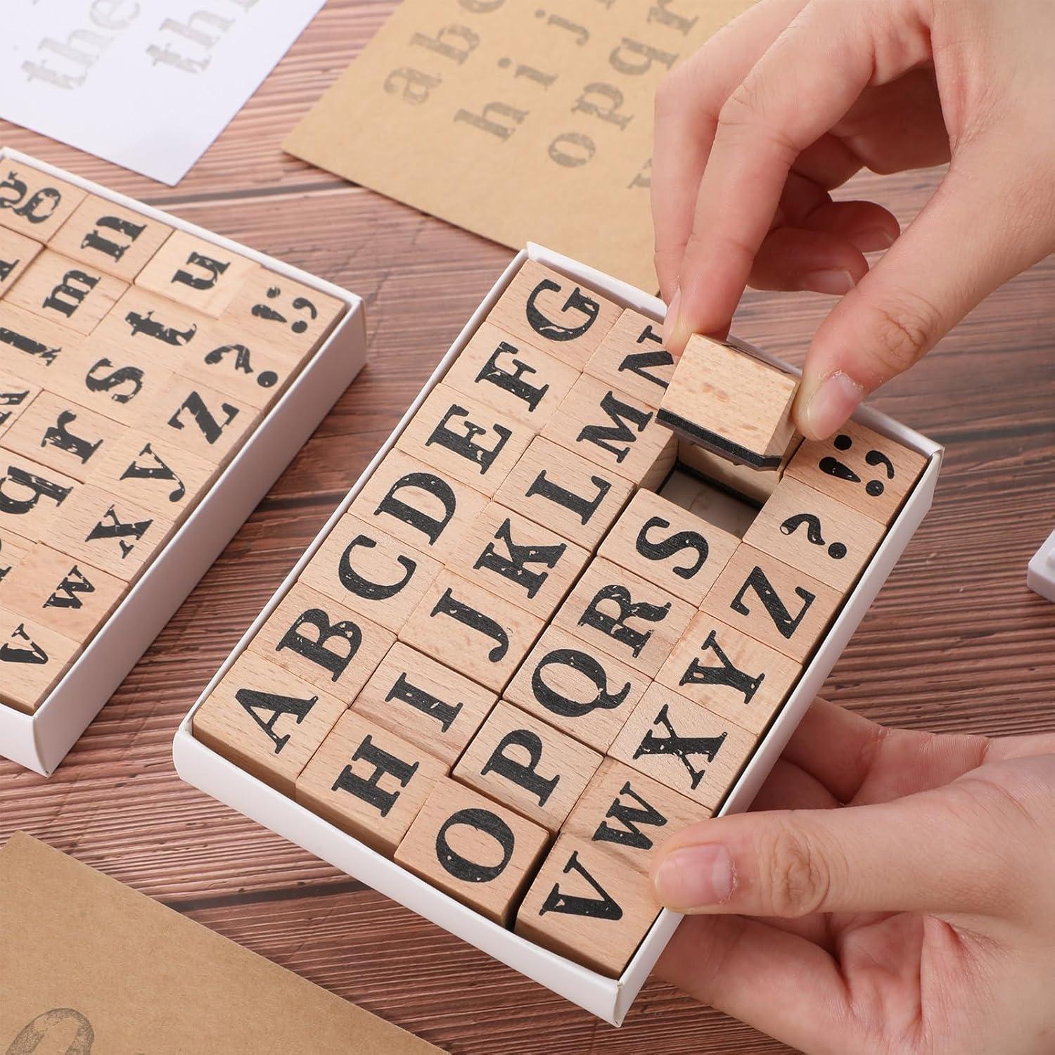 Set de Sellos de Alfabeto y Números de Madera Marspark 66 Pcs