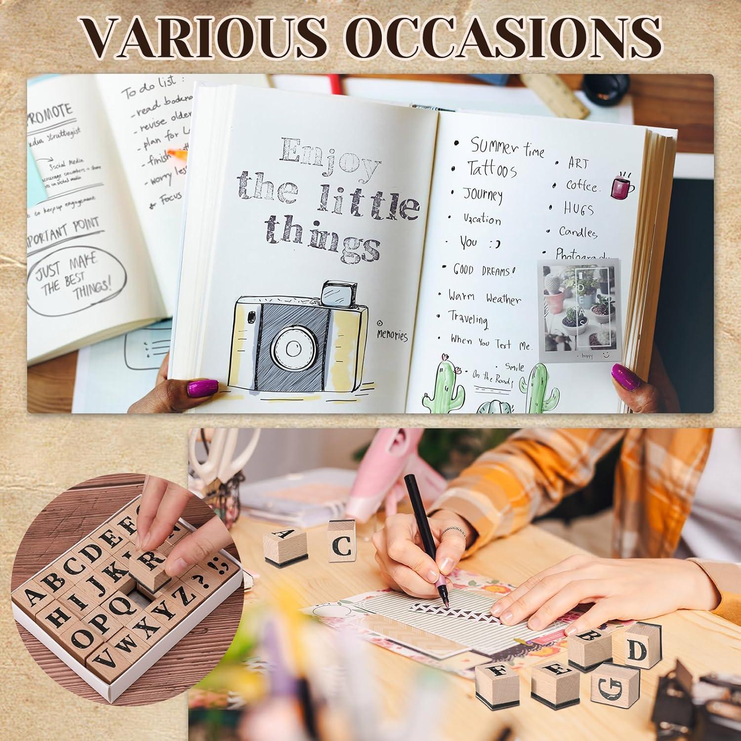 Set de Sellos de Alfabeto y Números de Madera Marspark 66 Pcs