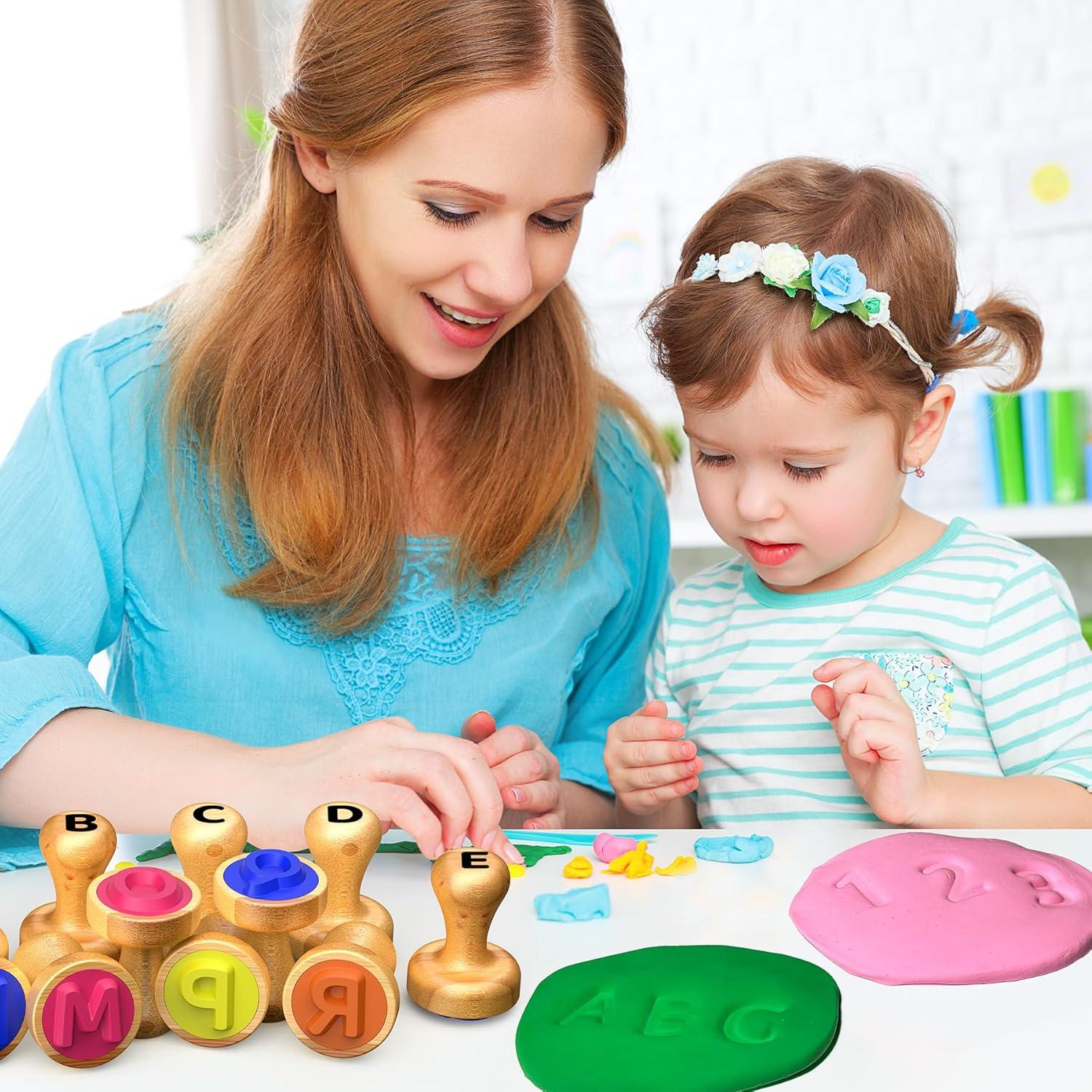 Sellos de Alfabeto y Números de Madera UdoUto para Niños