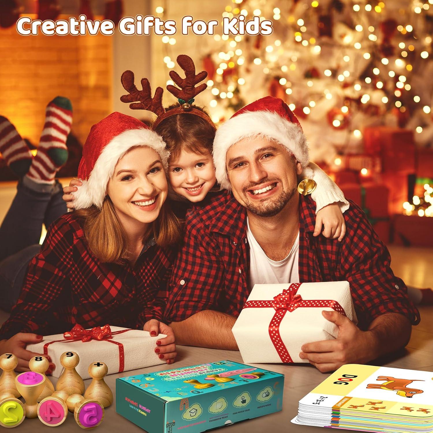 Sellos de Alfabeto y Números de Madera UdoUto para Niños