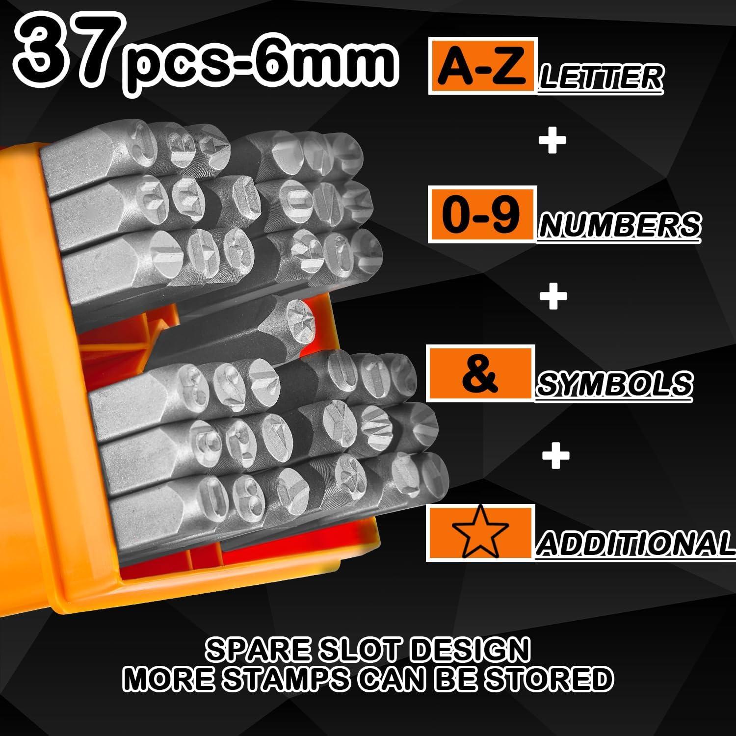 Juego de Sellos de Números y Letras 37 Piezas Acero CR-V