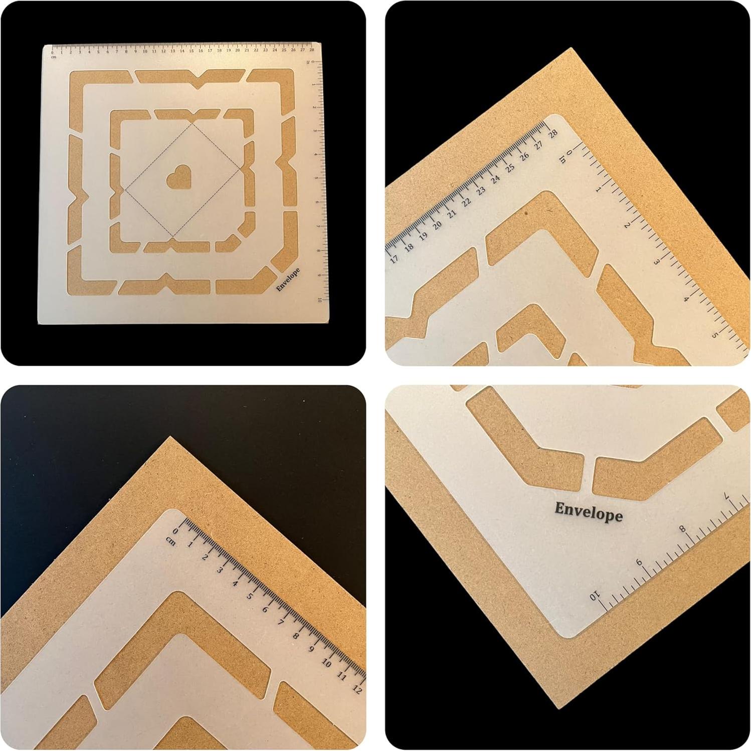 Plantilla de Sobres 5-en-1 Paperry, 30x30 cm, 4 Tamaños y Corazón