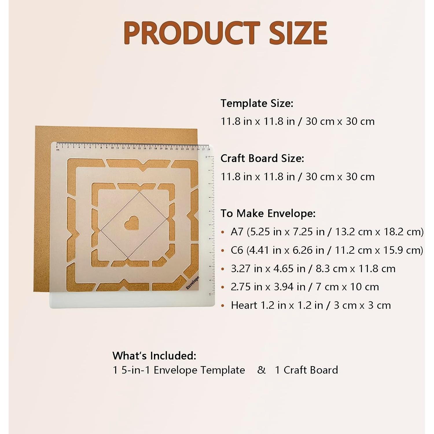 Plantilla de Sobres 5-en-1 Paperry, 30x30 cm, 4 Tamaños y Corazón