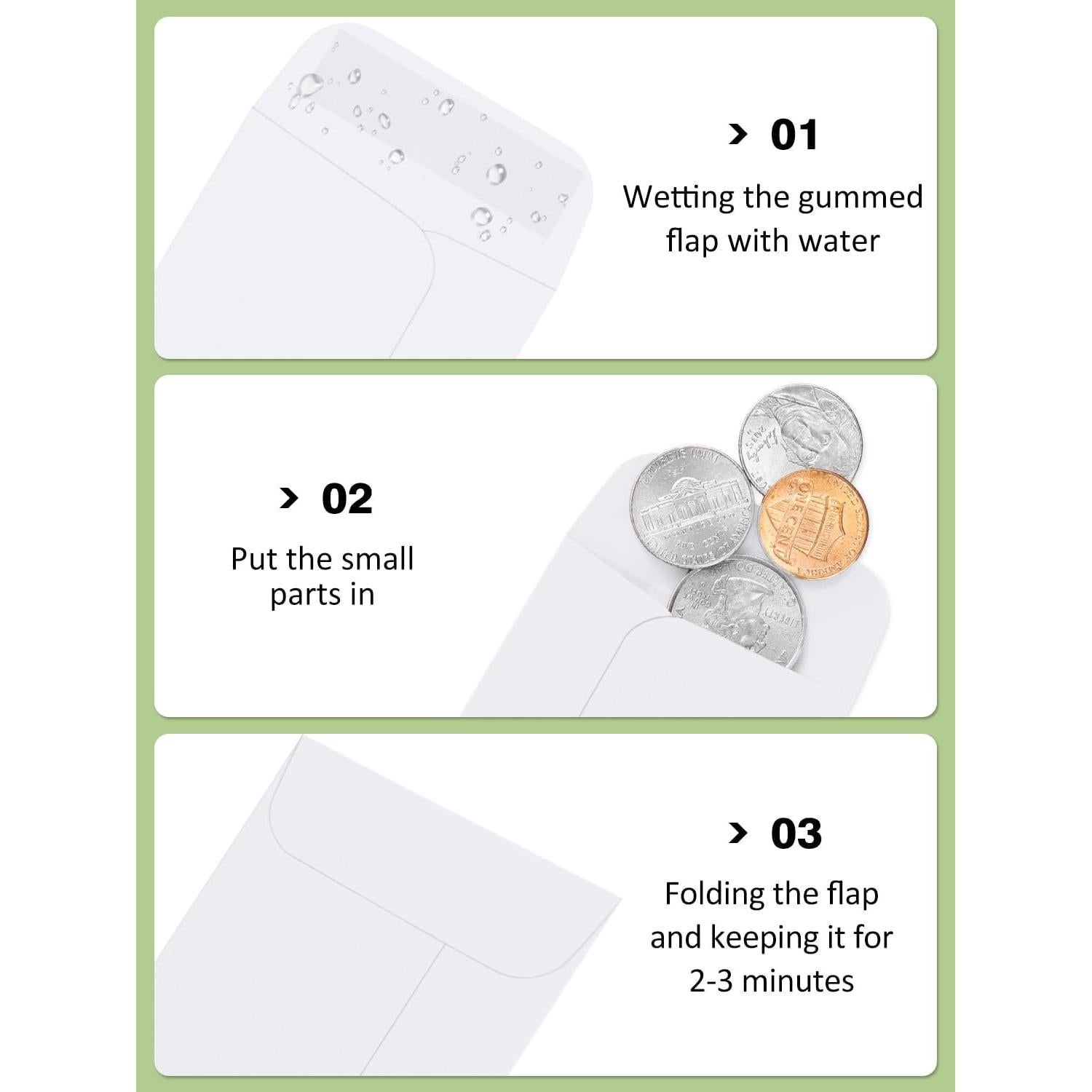 Sobres para Monedas Eupako 100 PCS 5.7x8.9 cm Gummed Kraft