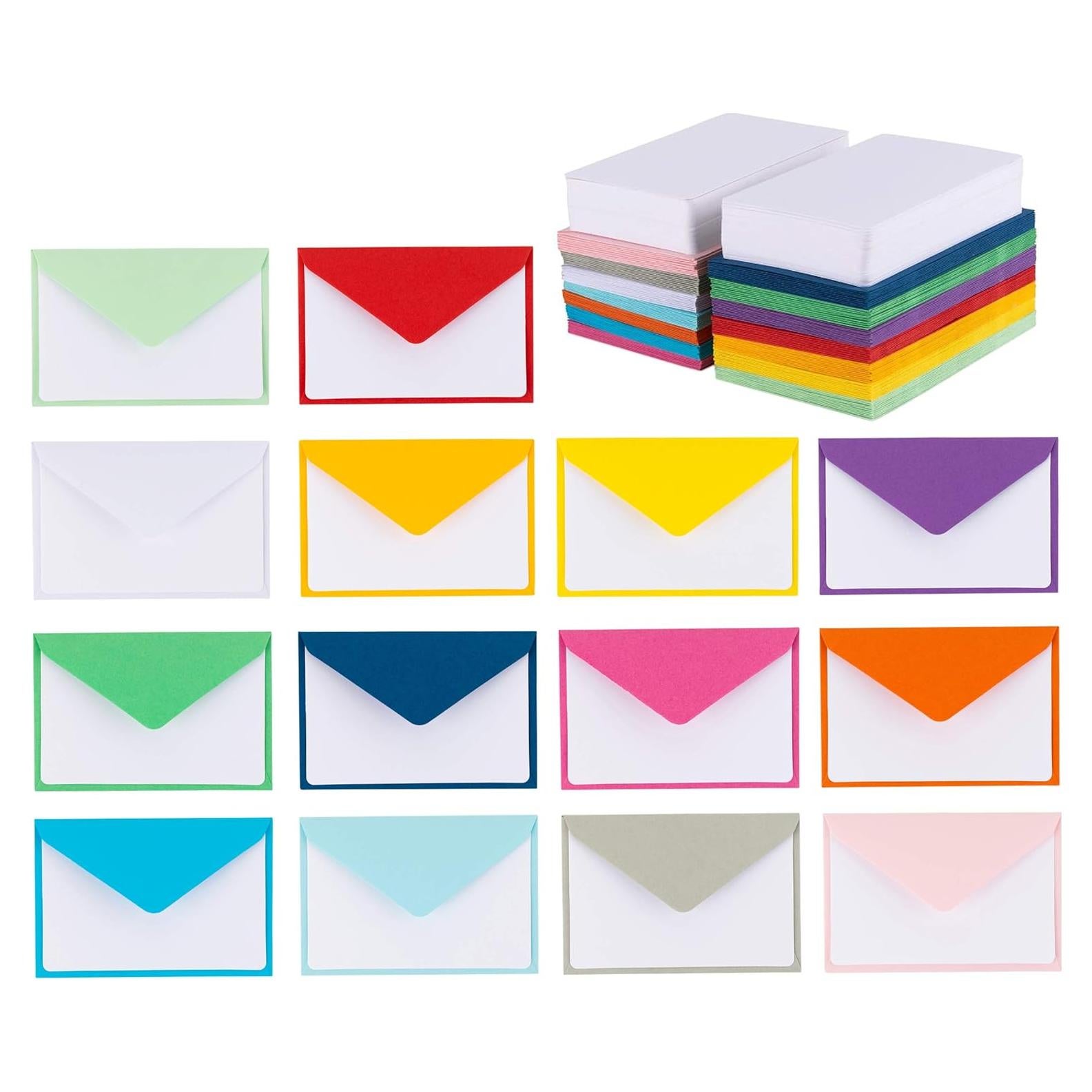 140 Mini Sobres de Colores con Tarjetas Blancas Purple Q Crafts