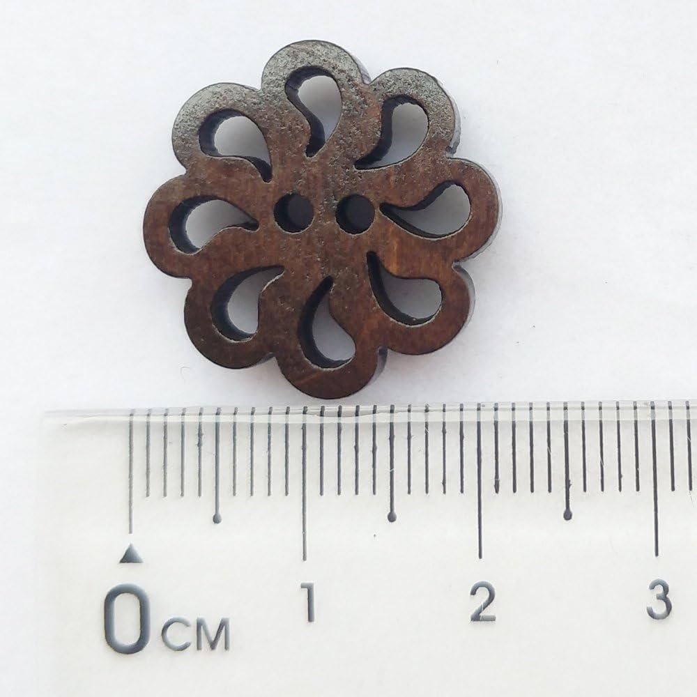 Botones de Madera Flor Chenkou Craft 20mm Marrón 50pcs