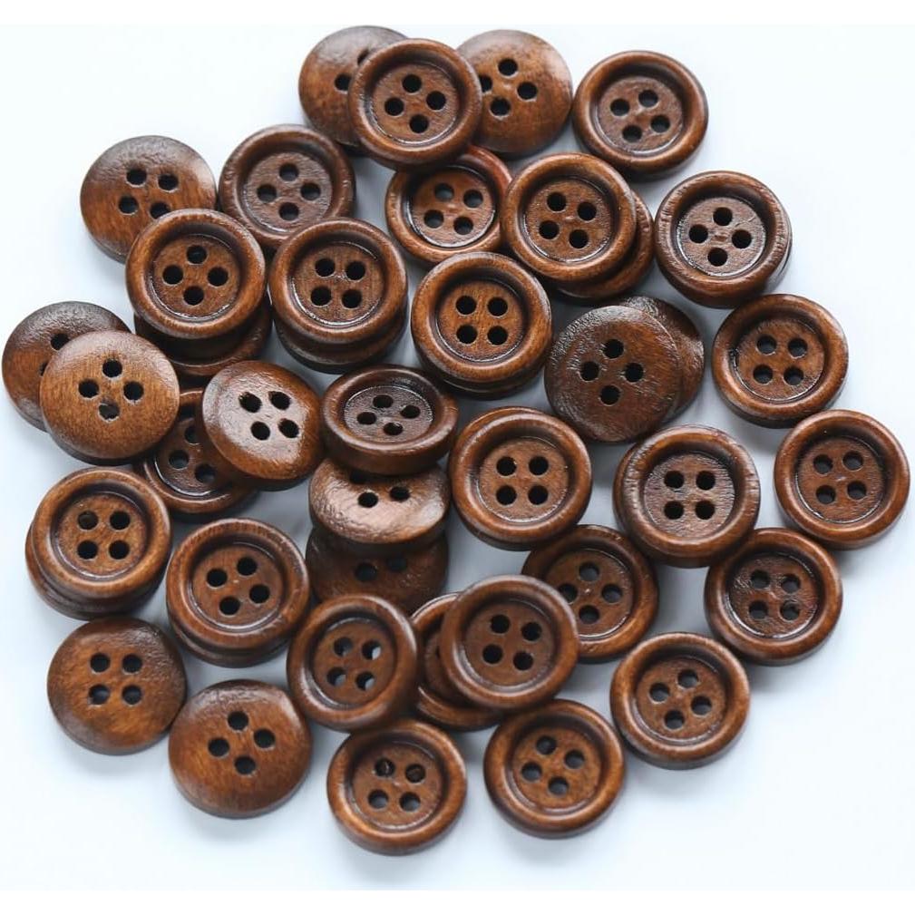 200 Botones de Madera Marrón 12.5mm GANSSIA para Manualidades