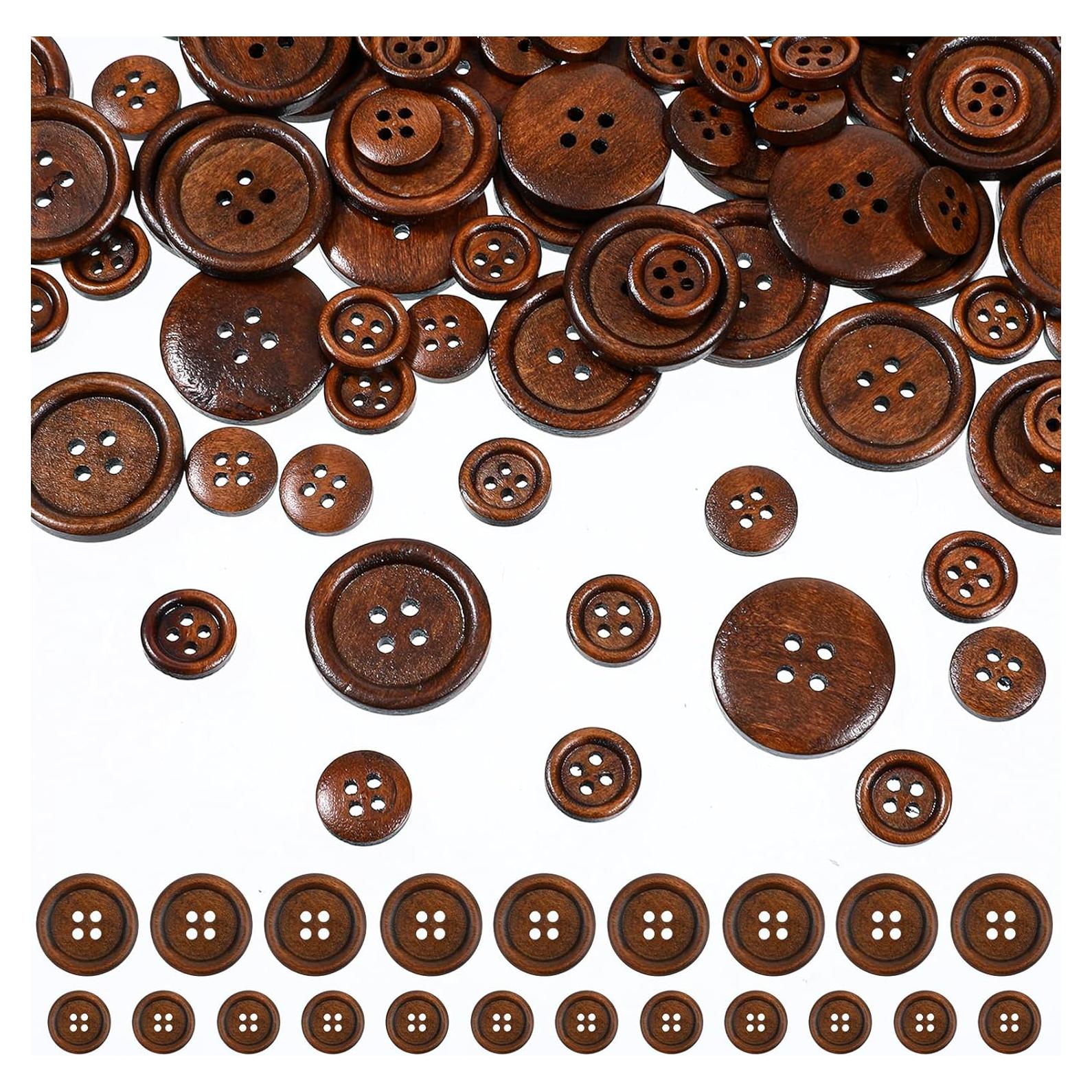 100 Botones de Madera Marrón 12.7mm y 25.4mm 4 Agujeros